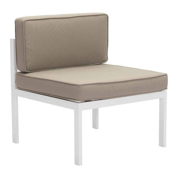 Stylish 24.4" x 26" x 29.5" beach chair in white and taupe with plush cushions and a galvanized aluminum frame, perfect for outdoor use.