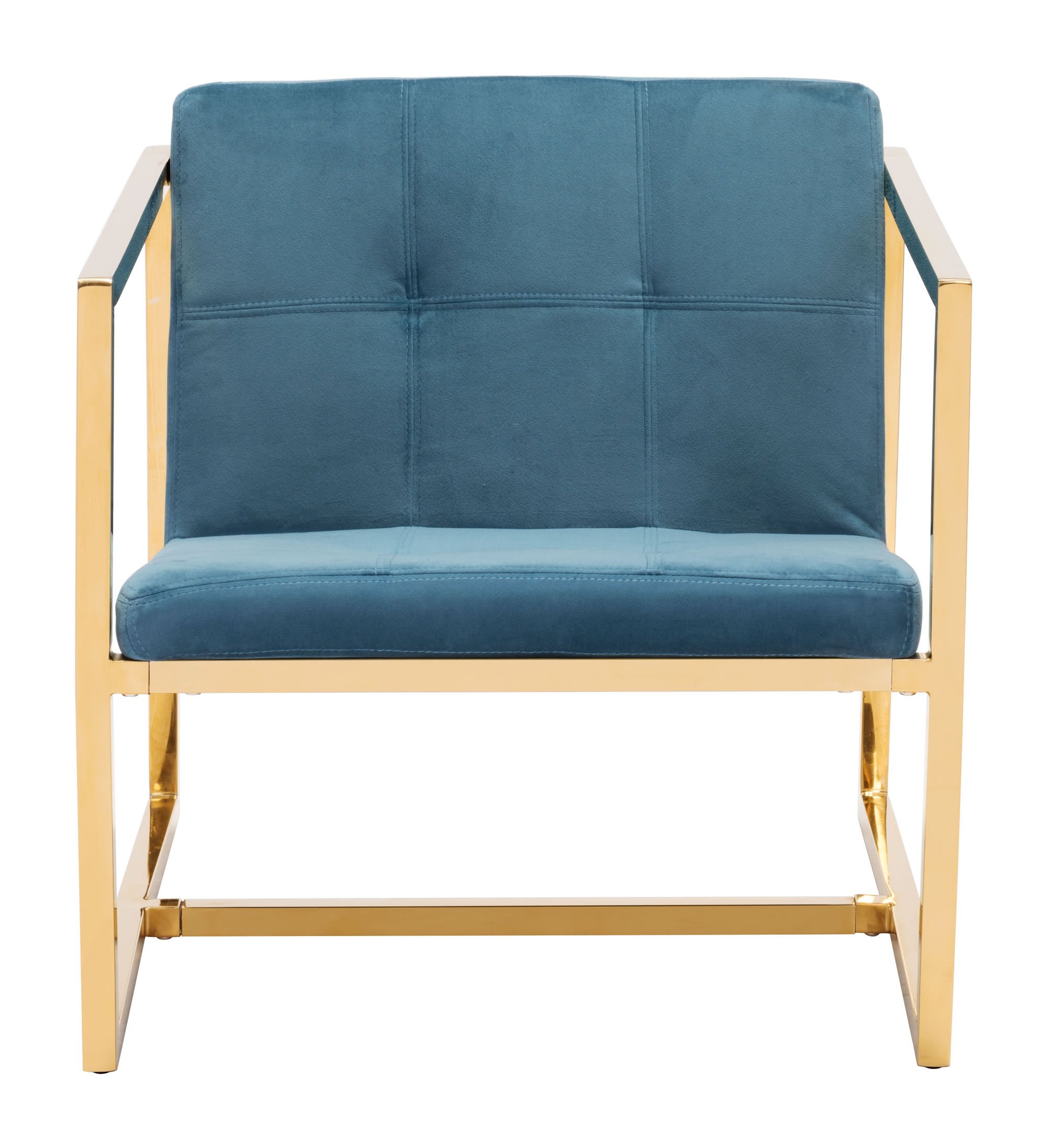 A luxurious blue velvet arm chair with a chromed steel frame, featuring light tufting and a modern design, perfect for any living space.