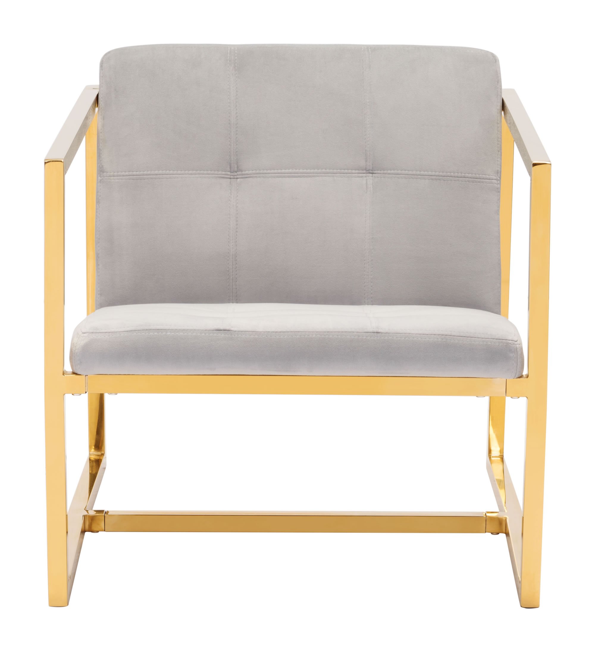 A stylish gray velvet arm chair with a chromed steel frame, featuring light tufting and a modern design, perfect for any living space.