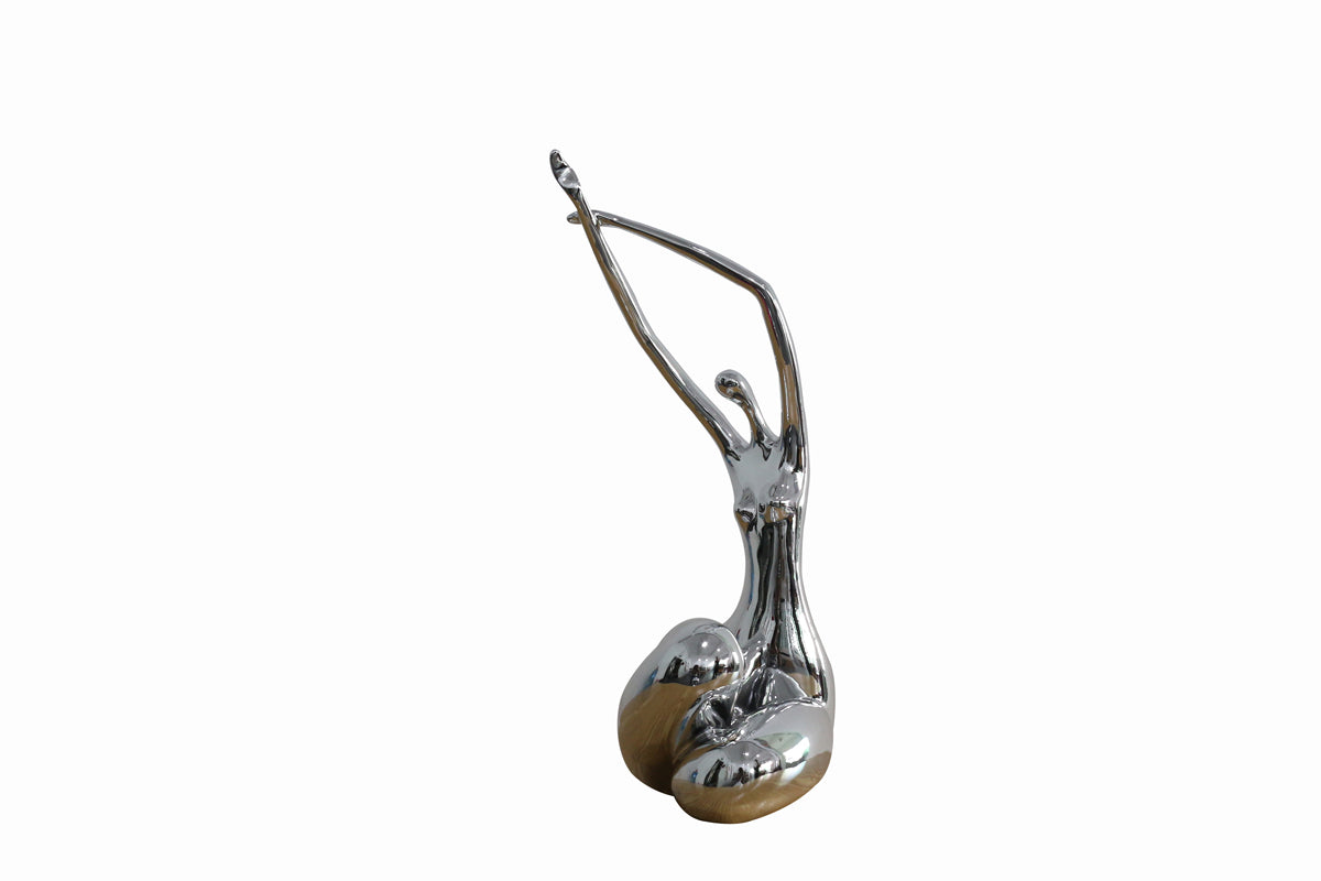 A stunning 24-inch silver polyresin sculpture showcasing contemporary design, perfect for enhancing home decor.