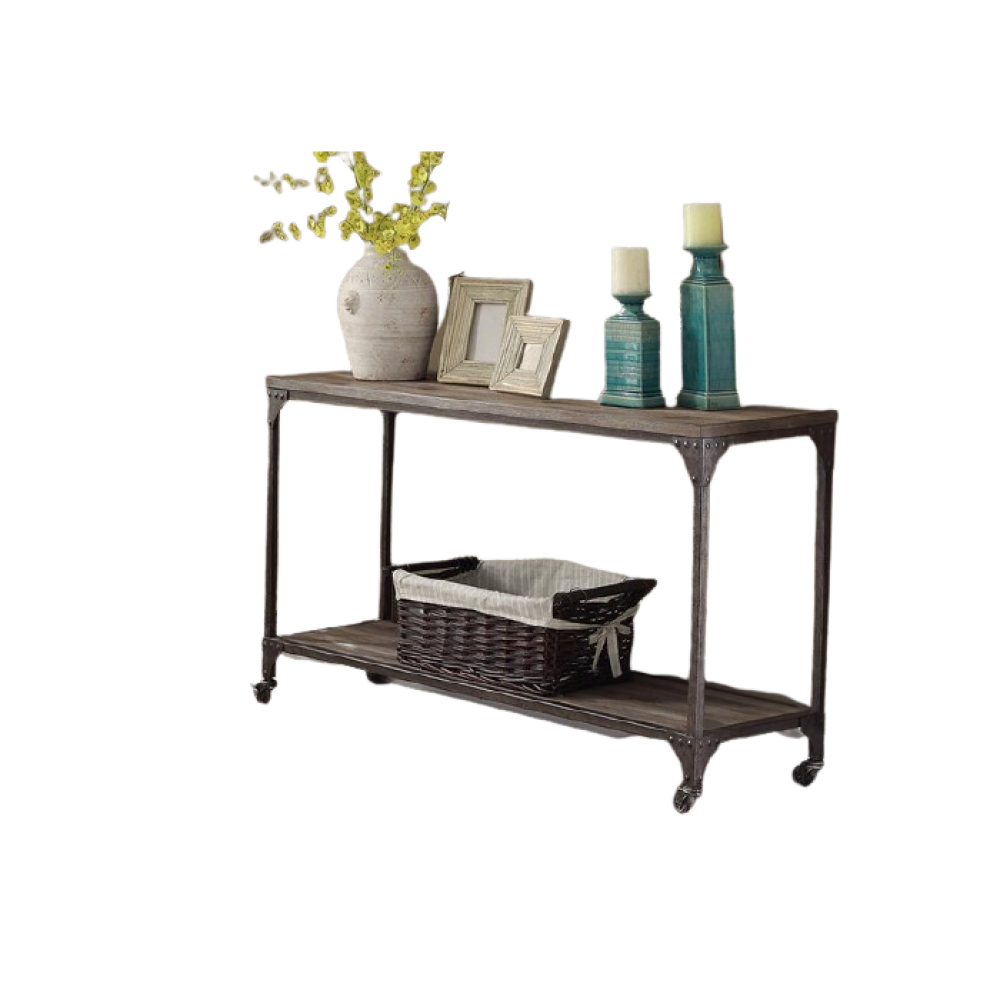 A stylish 24x14x25 inches end table featuring a weathered oak top and antique silver metal legs, perfect for enhancing living room decor.