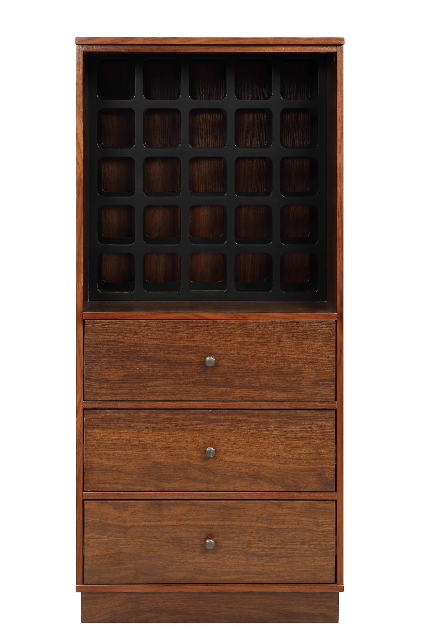 Elegant 24x20x52 inches wine cabinet in walnut MDF, showcasing its spacious design and rich finish.