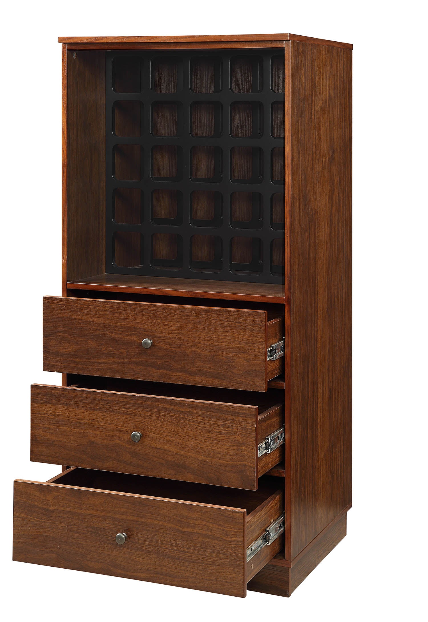 Elegant 24x20x52 inches wine cabinet in walnut MDF, showcasing its spacious design and rich finish.