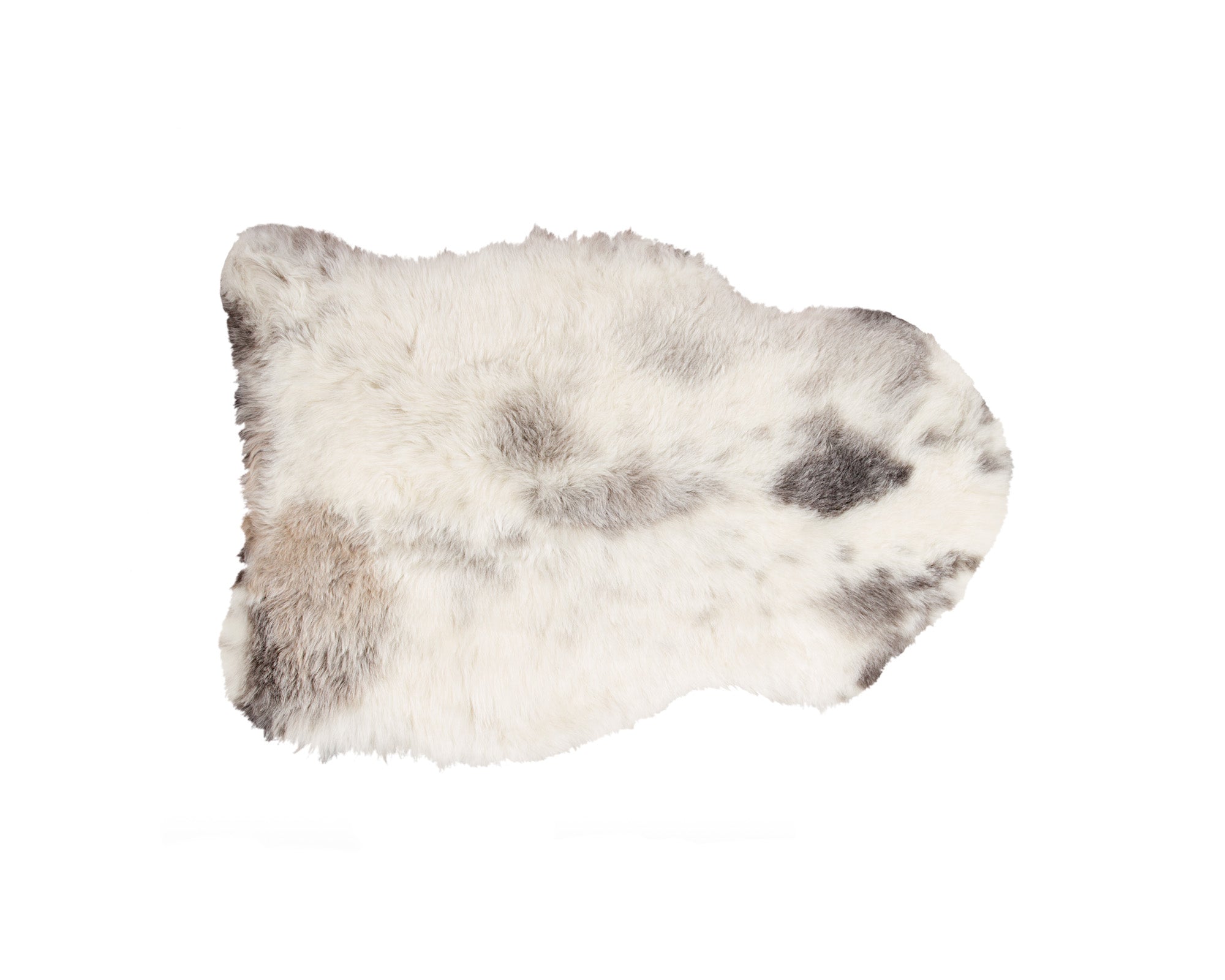 A luxurious spotted sheepskin single area rug measuring 24x36 inches, showcasing its soft texture and contemporary design.