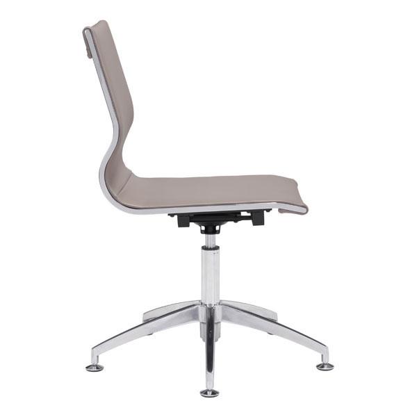 A stylish taupe leatherette conference chair with a chrome star base, designed for comfort and modern office aesthetics.