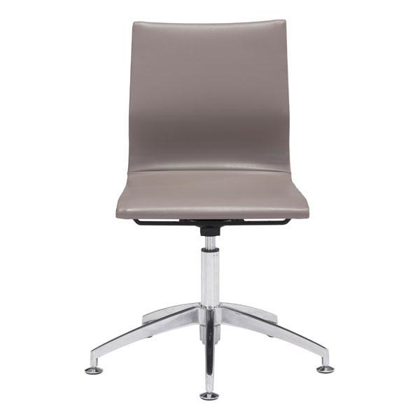 A stylish taupe leatherette conference chair with a chrome star base, designed for comfort and modern office aesthetics.