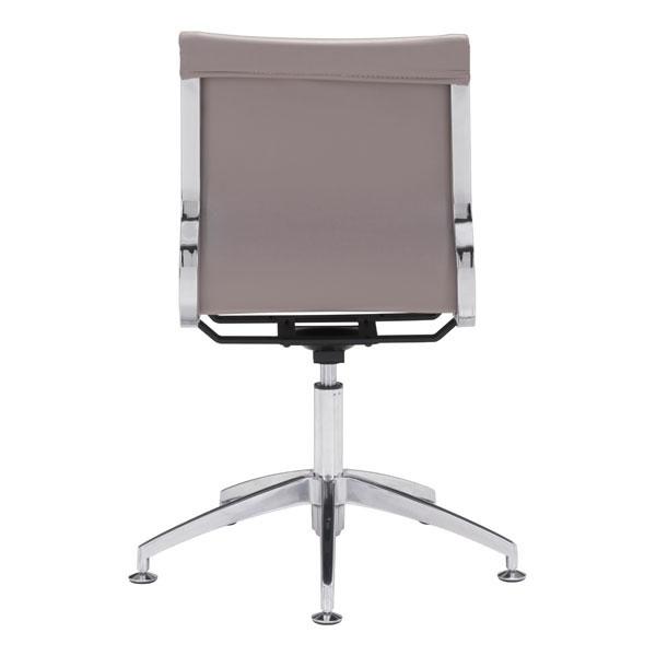 A stylish taupe leatherette conference chair with a chrome star base, designed for comfort and modern office aesthetics.