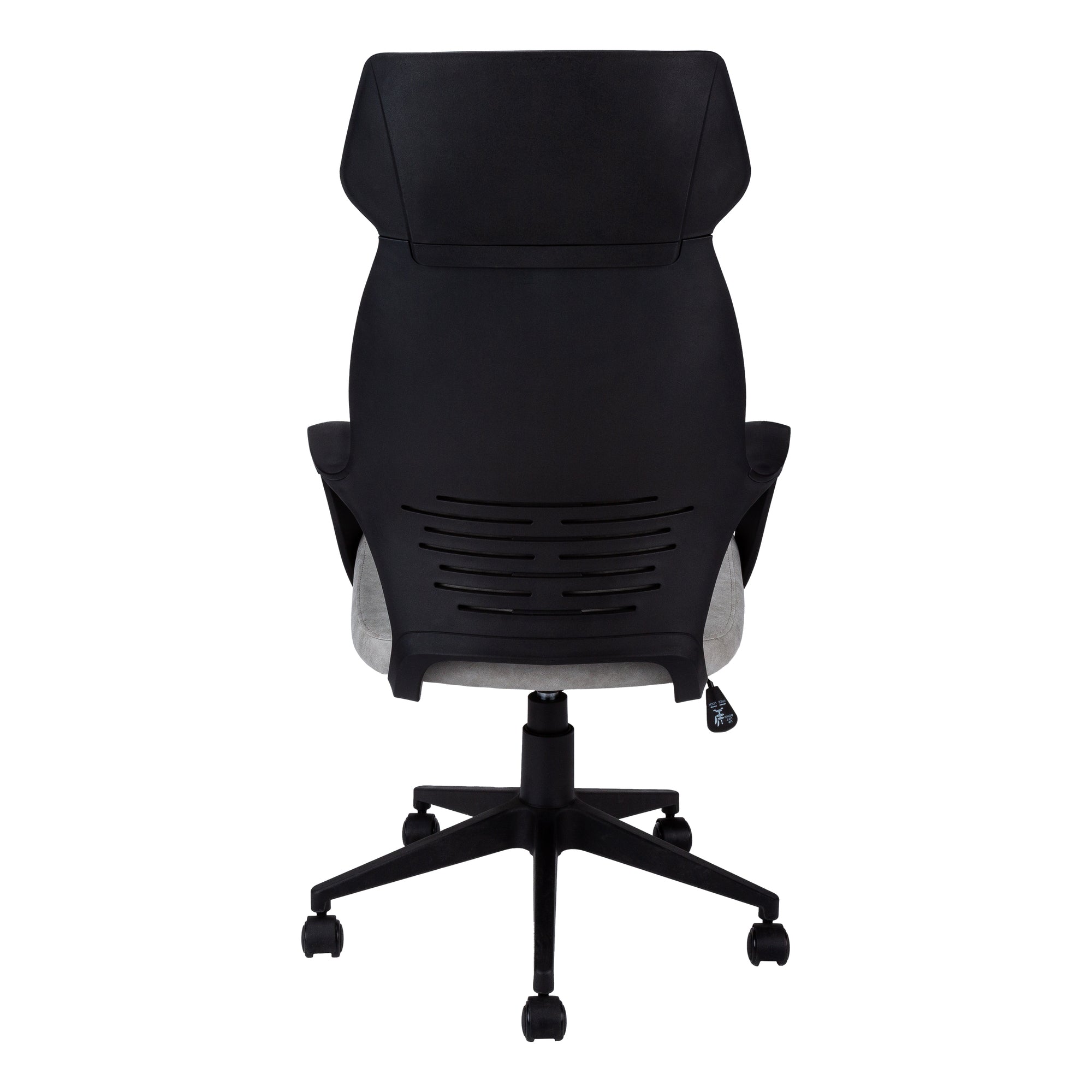 Stylish black office chair made of foam and microfiber, featuring adjustable height and five black castors, perfect for modern workspaces.