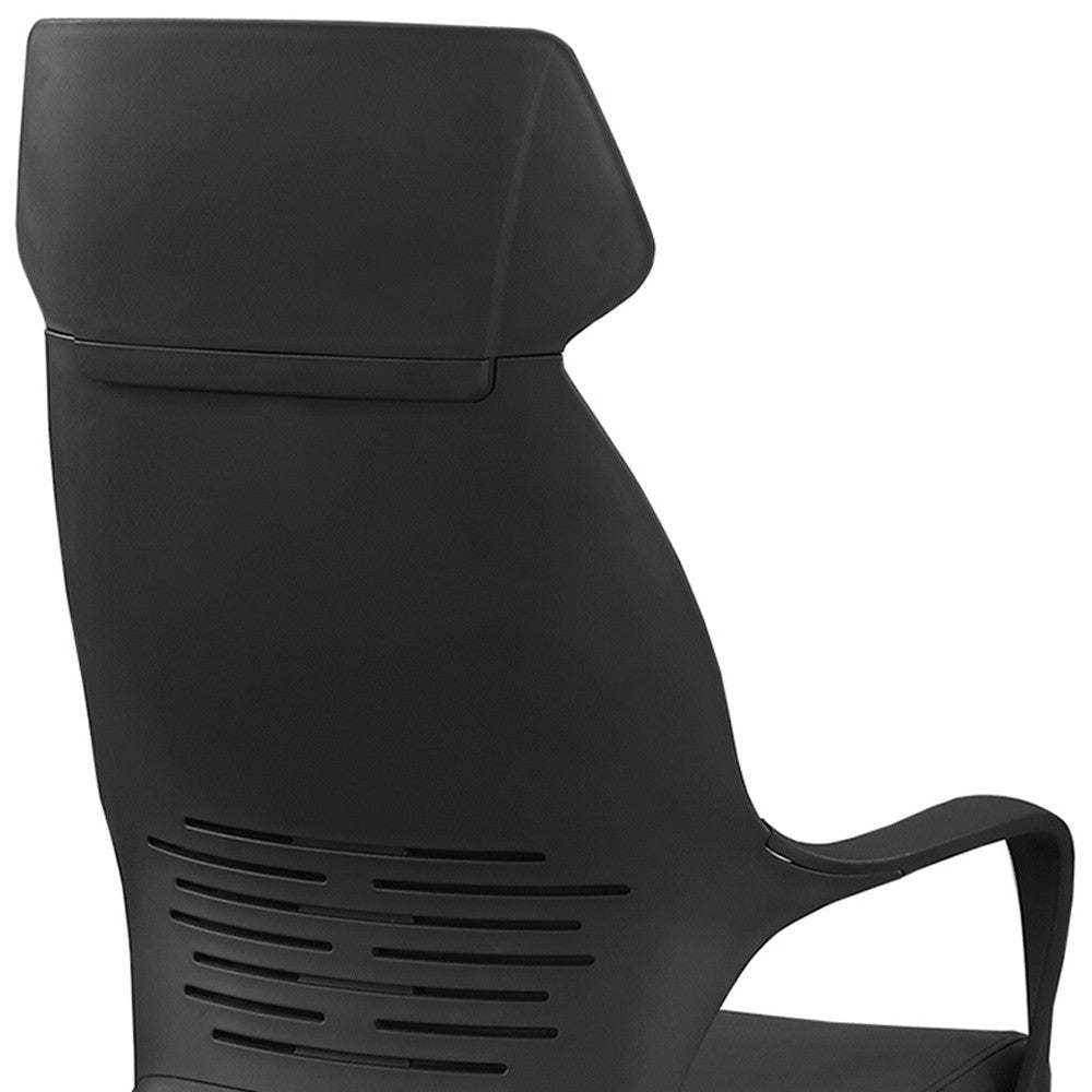 Stylish black office chair made of foam and microfiber, featuring adjustable height and five black castors, perfect for modern workspaces.