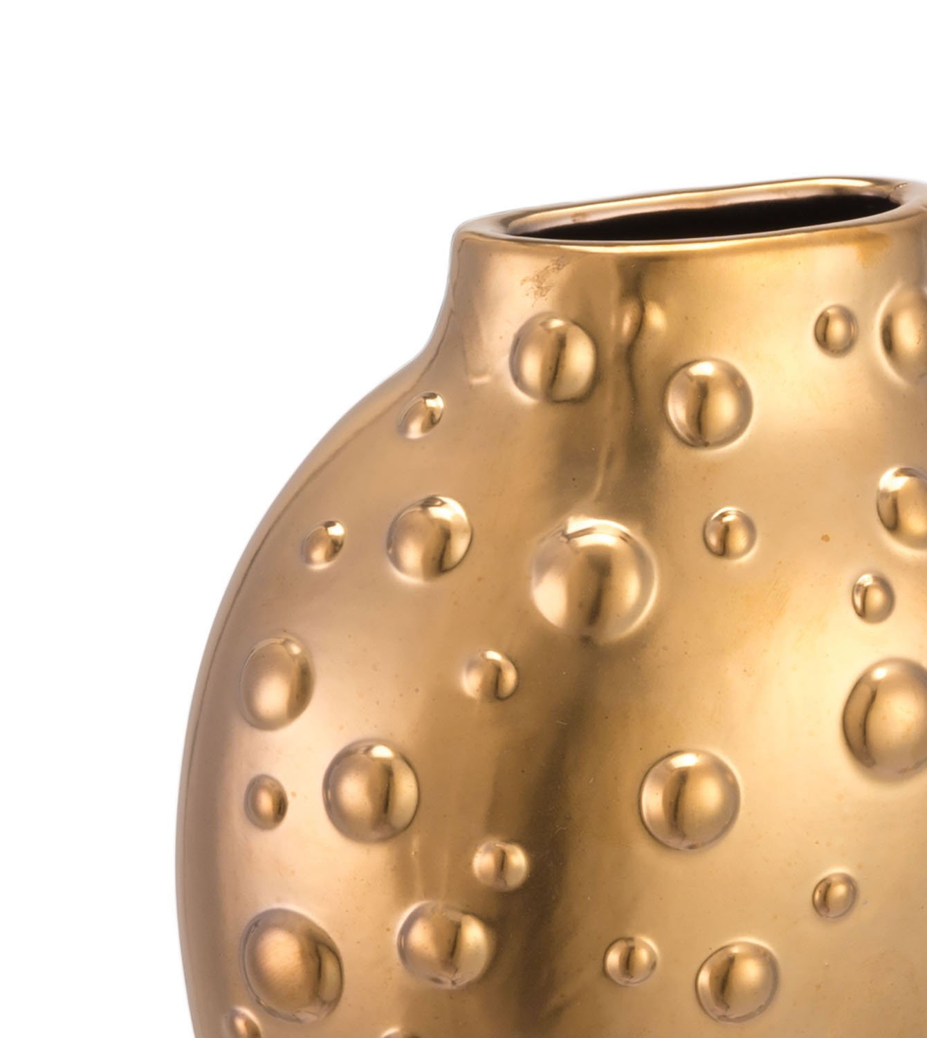 Matte gold Puntos wall vase with a bubbled surface, elegantly displayed on a wall, showcasing its luxurious design.