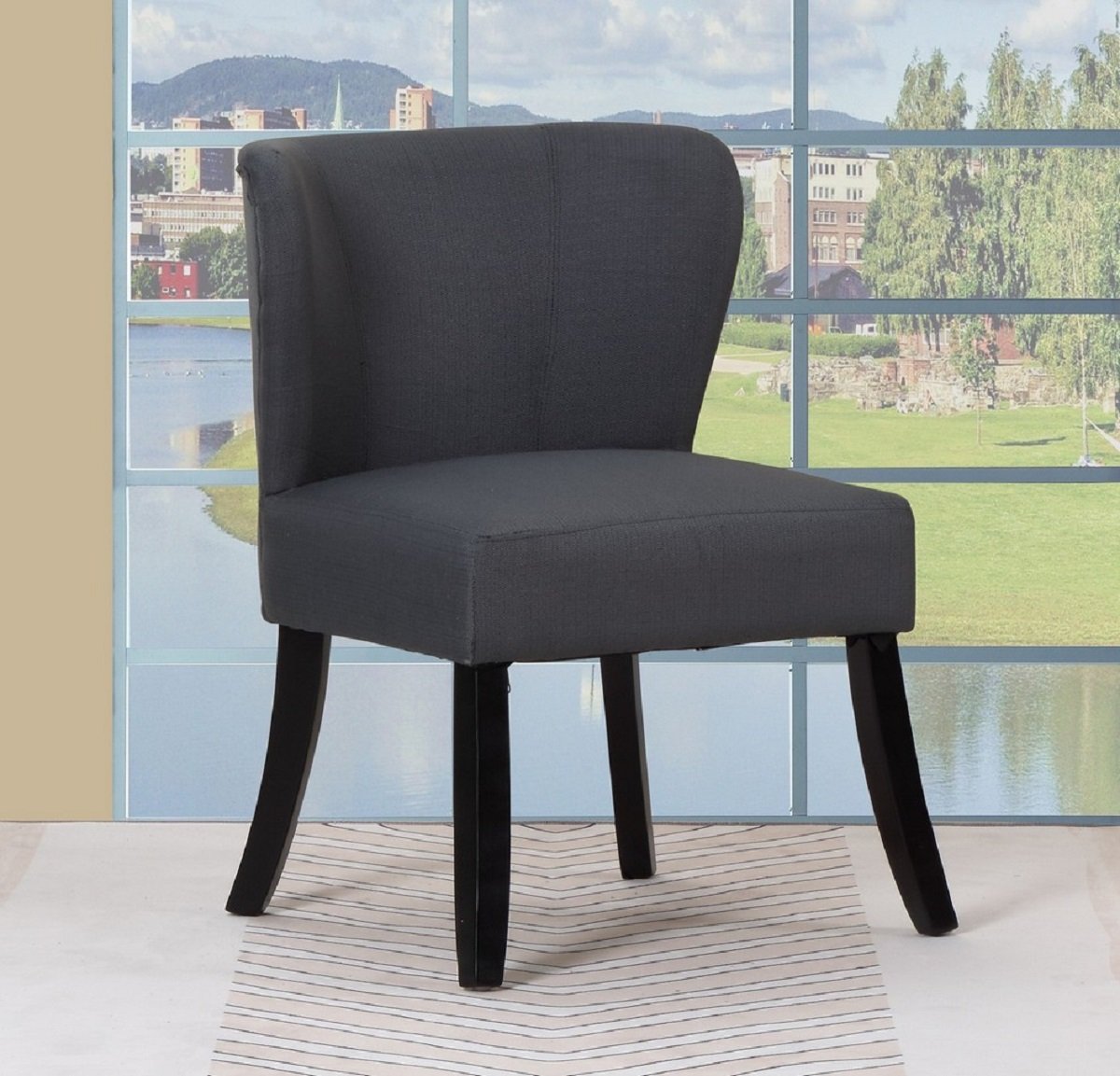 Stylish dark gray accent chair with a timeless design, featuring plush upholstery and a durable frame.