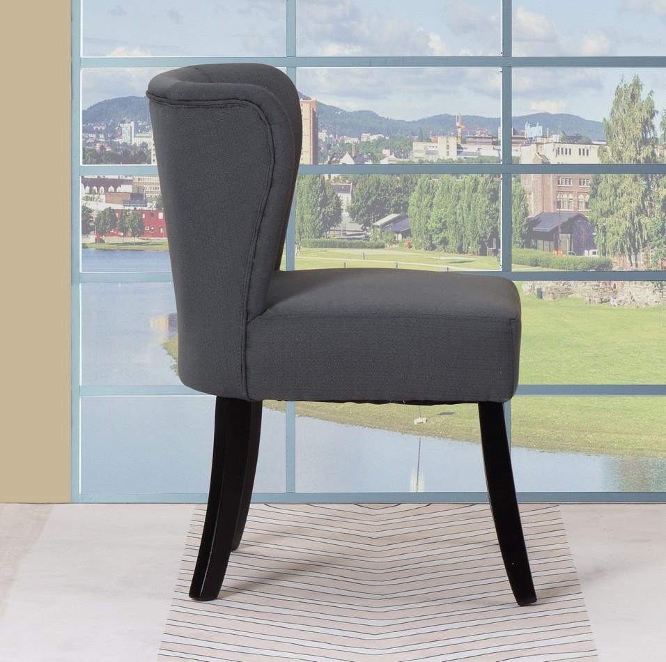 Stylish dark gray accent chair with a timeless design, featuring plush upholstery and a durable frame.