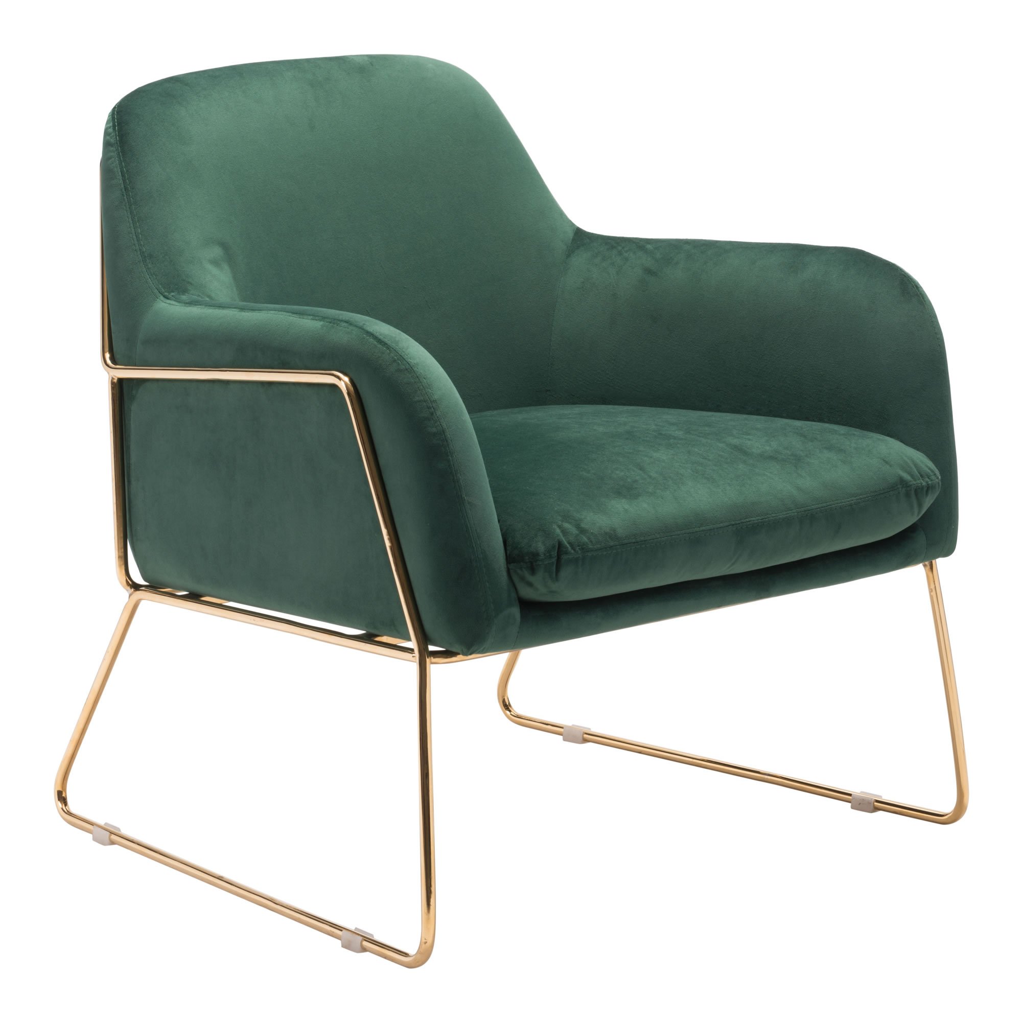 Luxurious green velvet arm chair with chromed steel frame and flared arms, perfect for stylish living spaces.