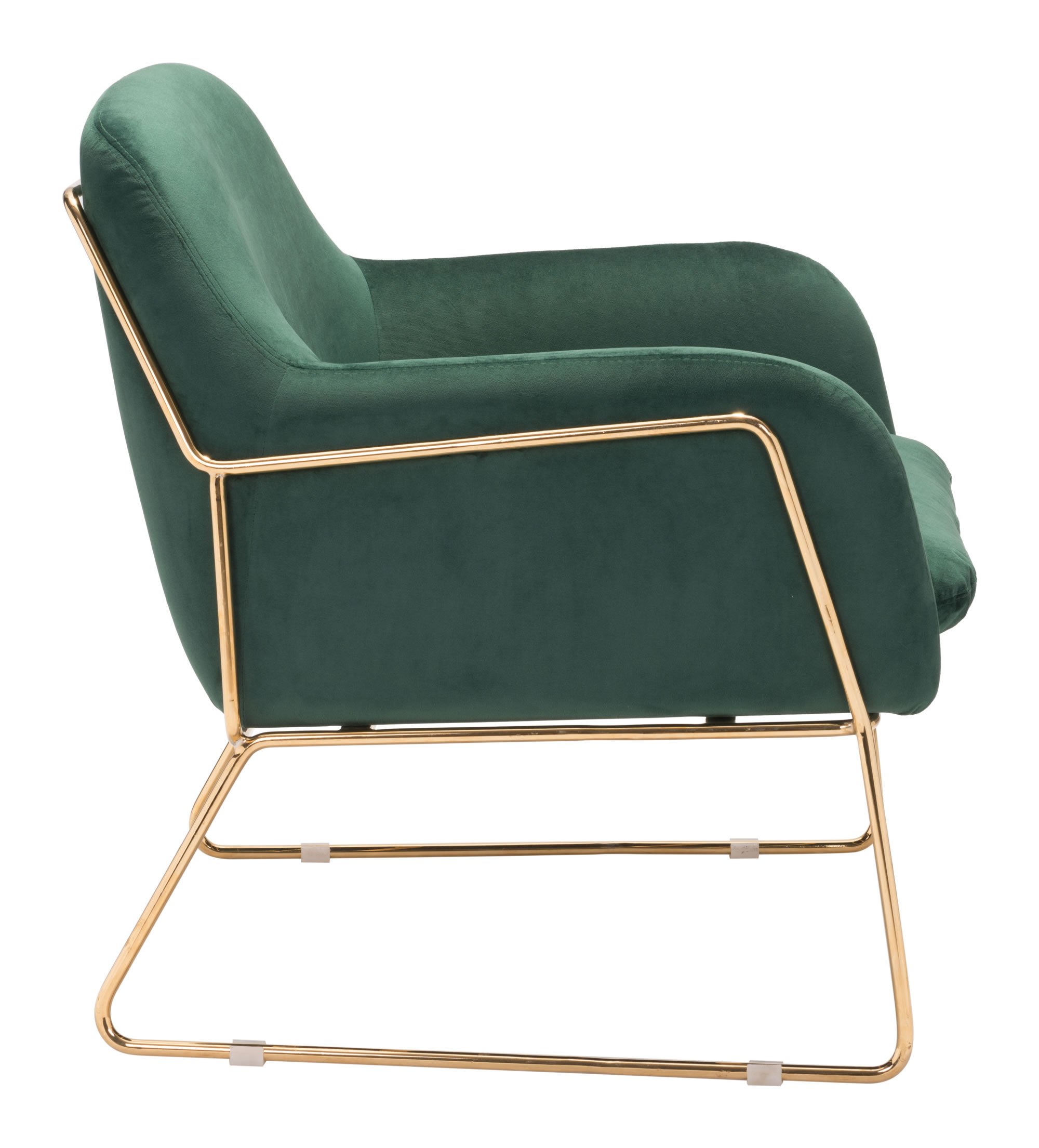 Luxurious green velvet arm chair with chromed steel frame and flared arms, perfect for stylish living spaces.