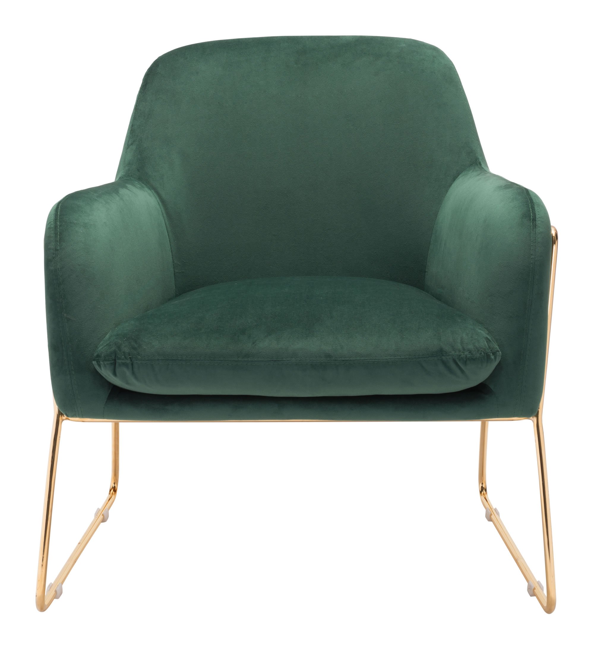 Luxurious green velvet arm chair with chromed steel frame and flared arms, perfect for stylish living spaces.