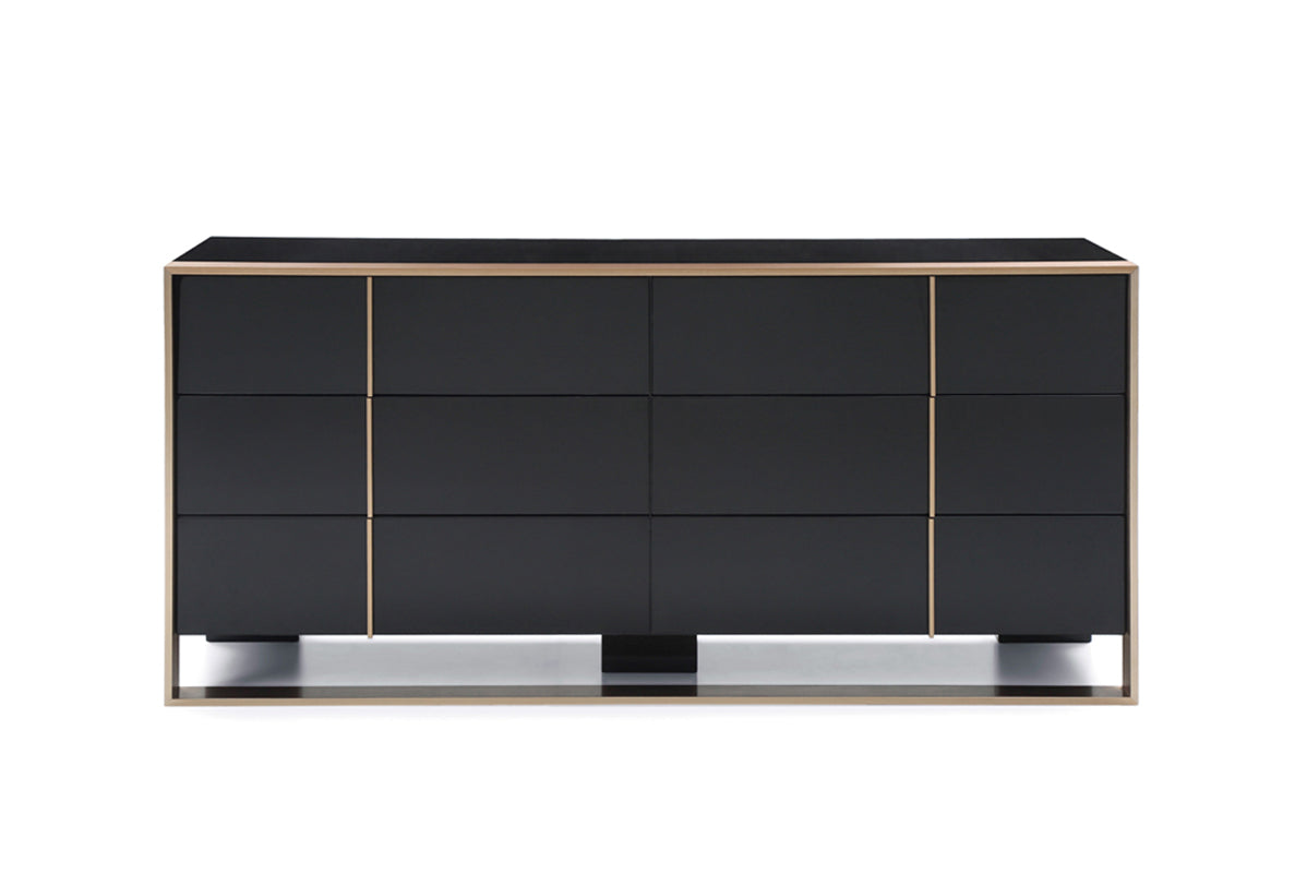 29 inches black and brushed bronze dresser with four drawers, showcasing a stylish design suitable for modern interiors.