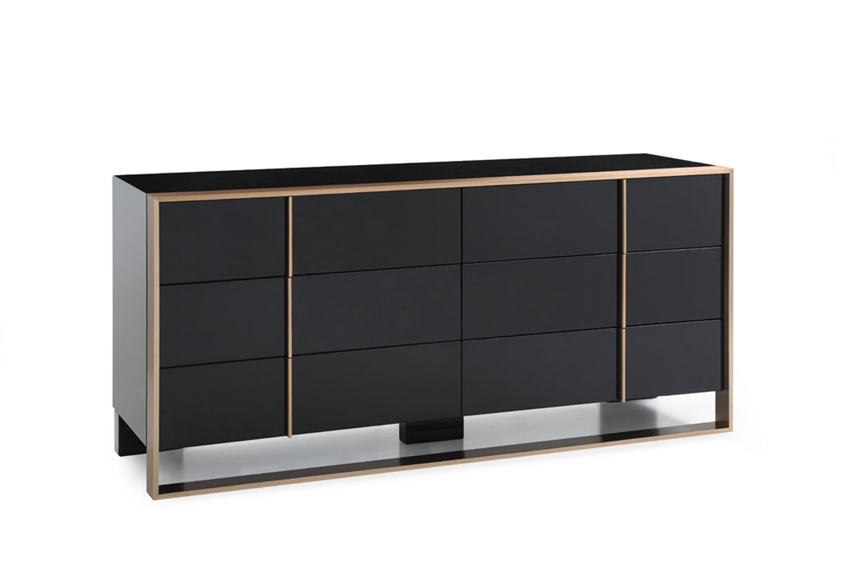 29 inches black and brushed bronze dresser with four drawers, showcasing a stylish design suitable for modern interiors.