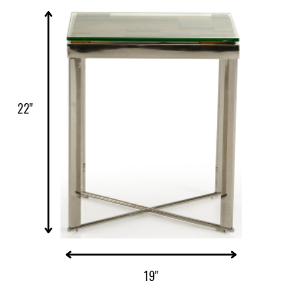 22-inch Mosaic Wood, Steel, and Glass End Table featuring a stylish mosaic top and sturdy steel legs, perfect for living room decor.