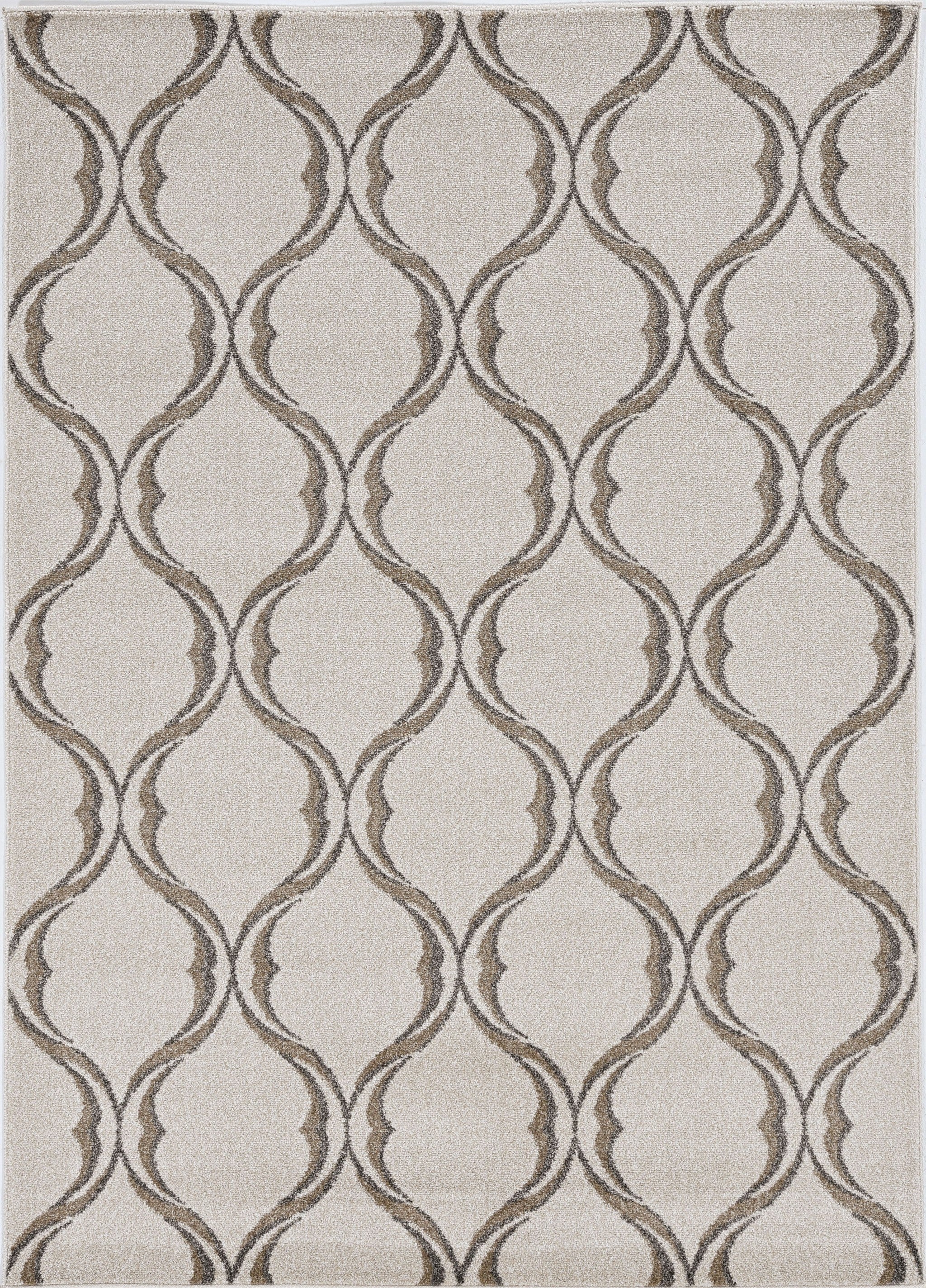 A stylish 2x3 sand wavy line pattern accent rug, showcasing elegant design suitable for indoor and outdoor use.