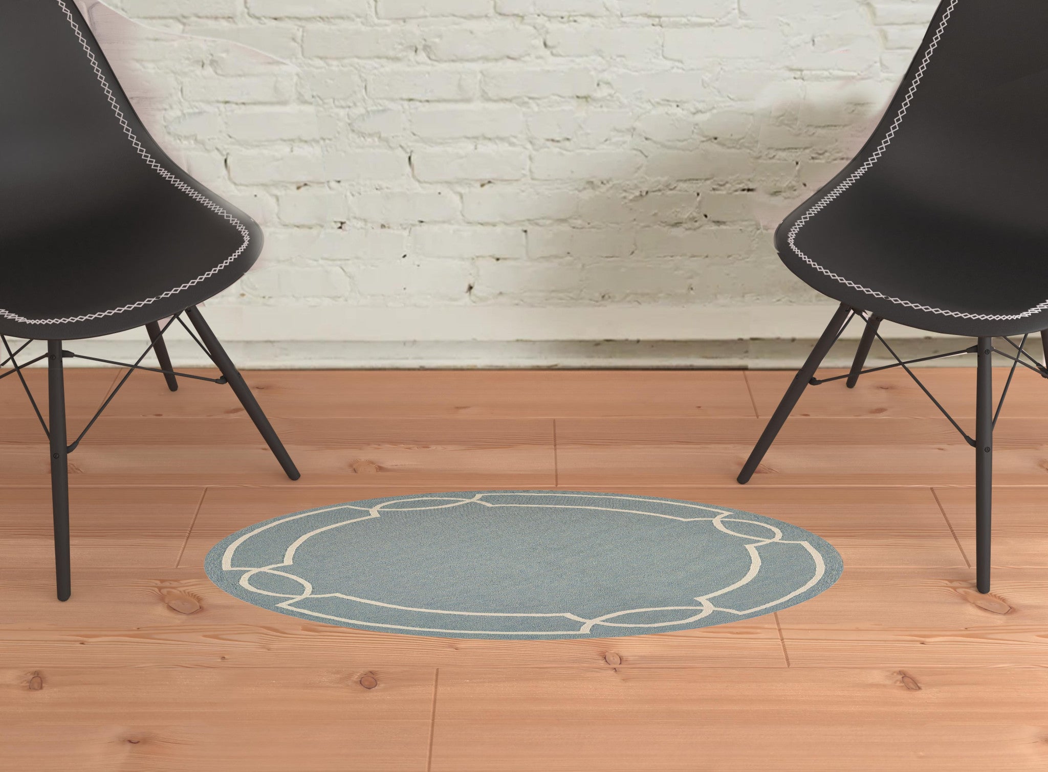 Light blue 2x3 inches Spa Polypropylene Accent Rug, hand-hooked design suitable for indoor and outdoor use.