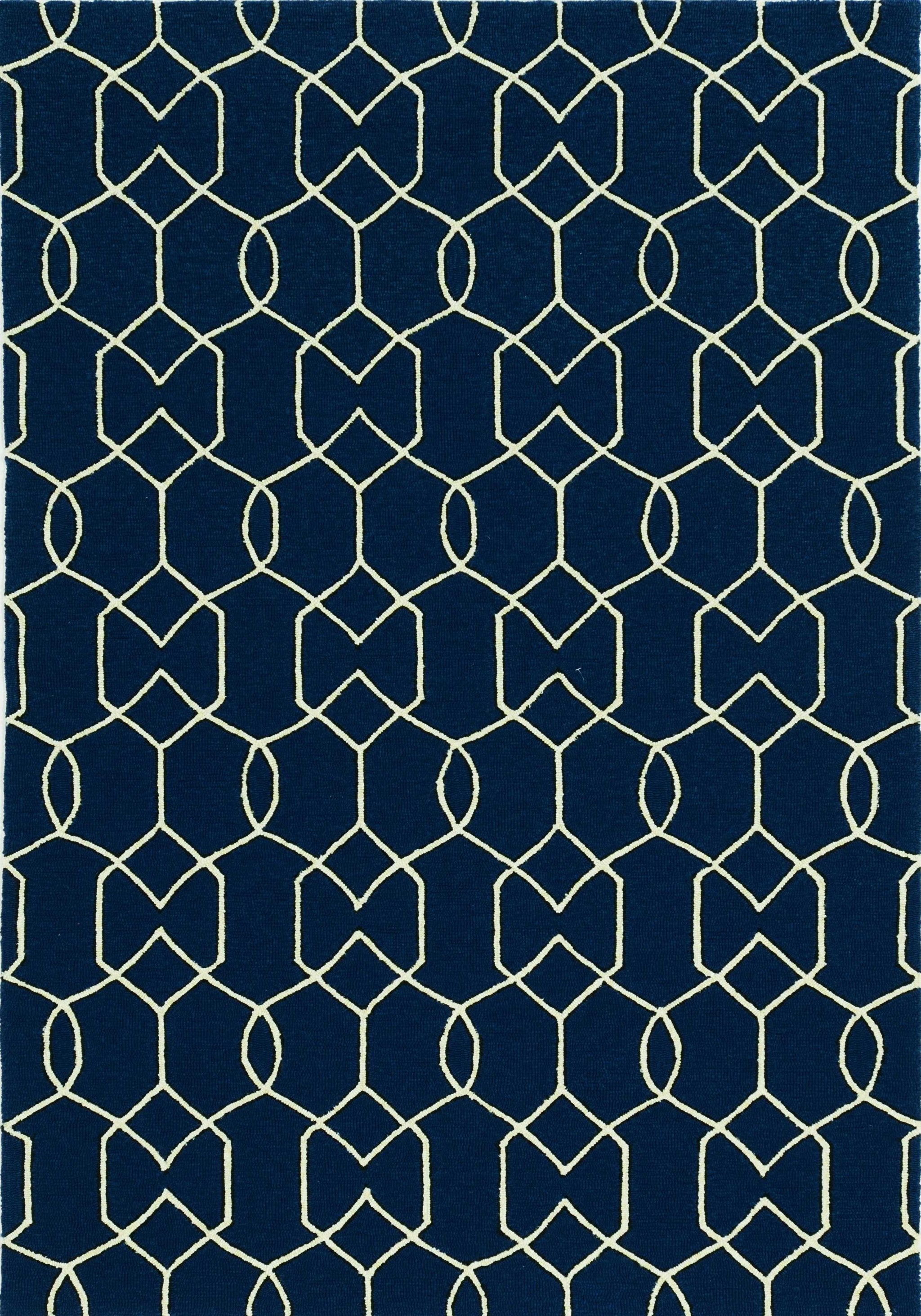 A stylish 2x3 navy accent rug made of UV treated polypropylene, showcasing a contemporary design suitable for indoor and outdoor use.