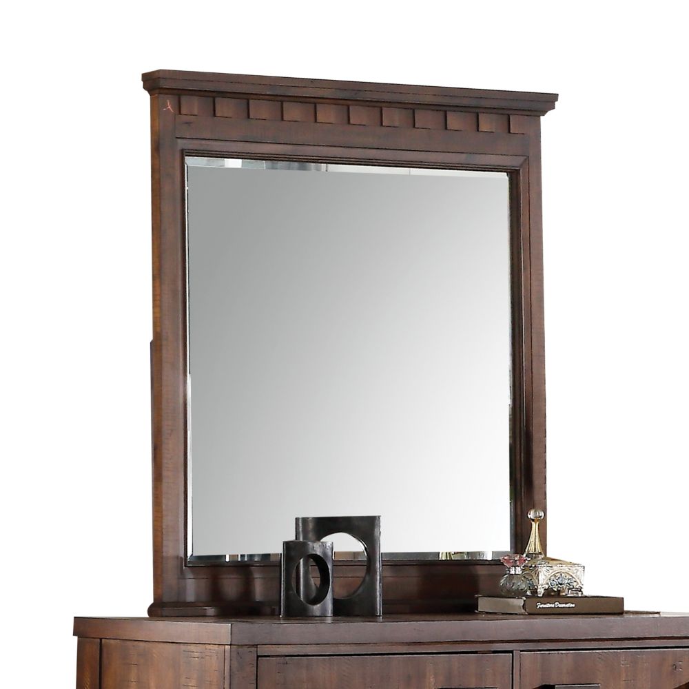 A beautifully crafted 42-inch cherry oak wood mirror with a beveled edge, designed for landscape orientation, showcasing its elegant finish.