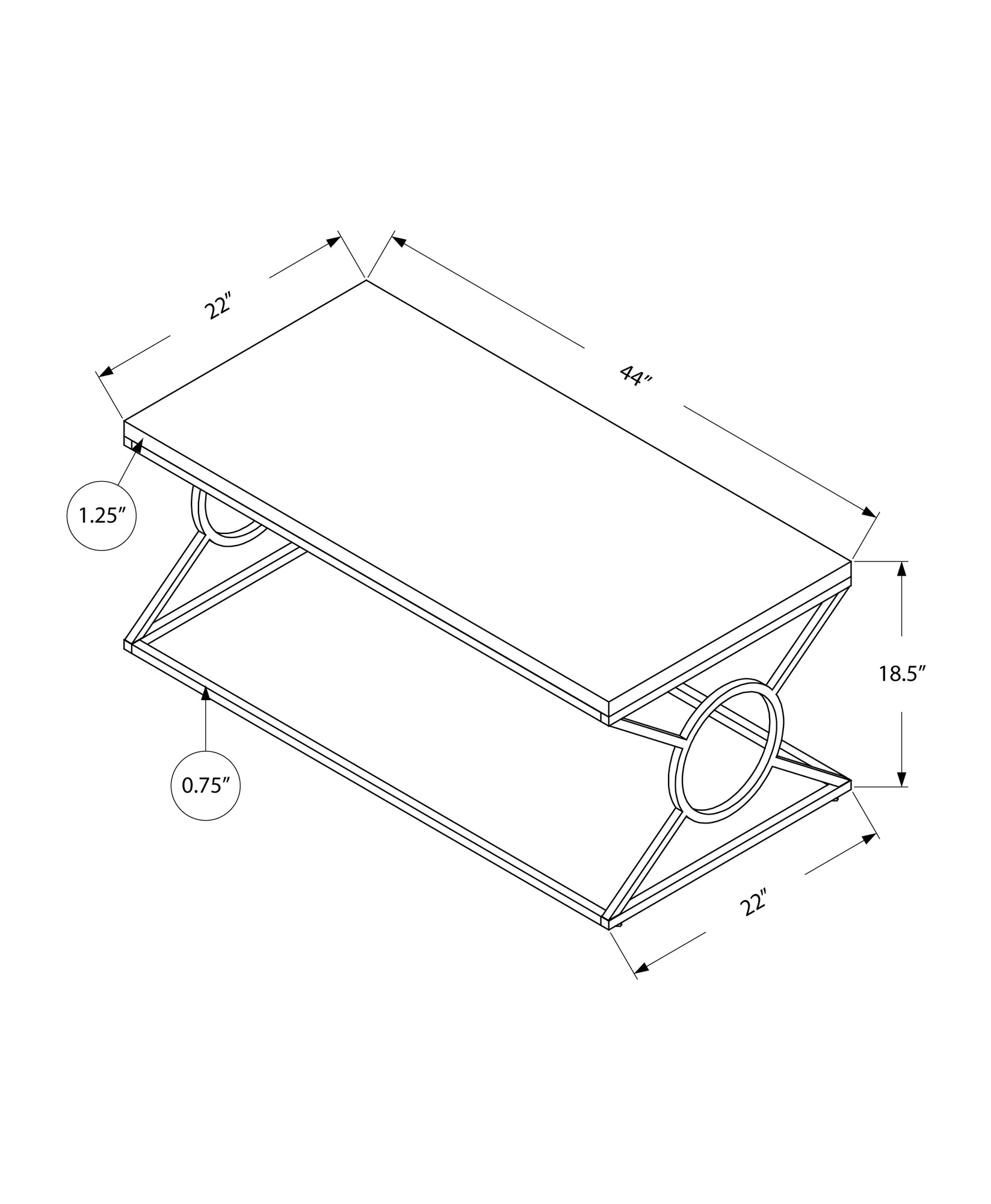 Elegant white metal coffee table measuring 22x44 inches, featuring a sleek design suitable for contemporary interiors.