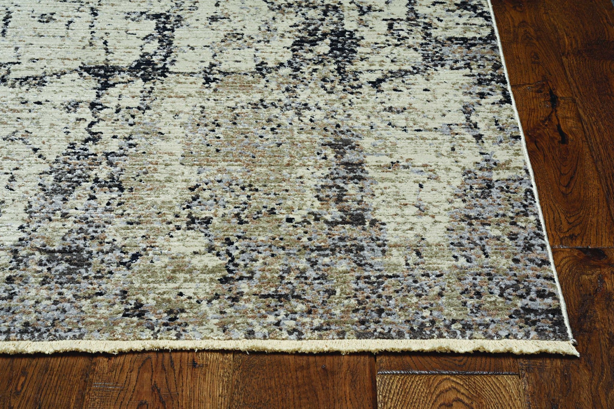 2 inches x 8 inches Ivory or Grey Abstract Cracks Runner Rug with texture and metallic highlights, perfect for contemporary living spaces.