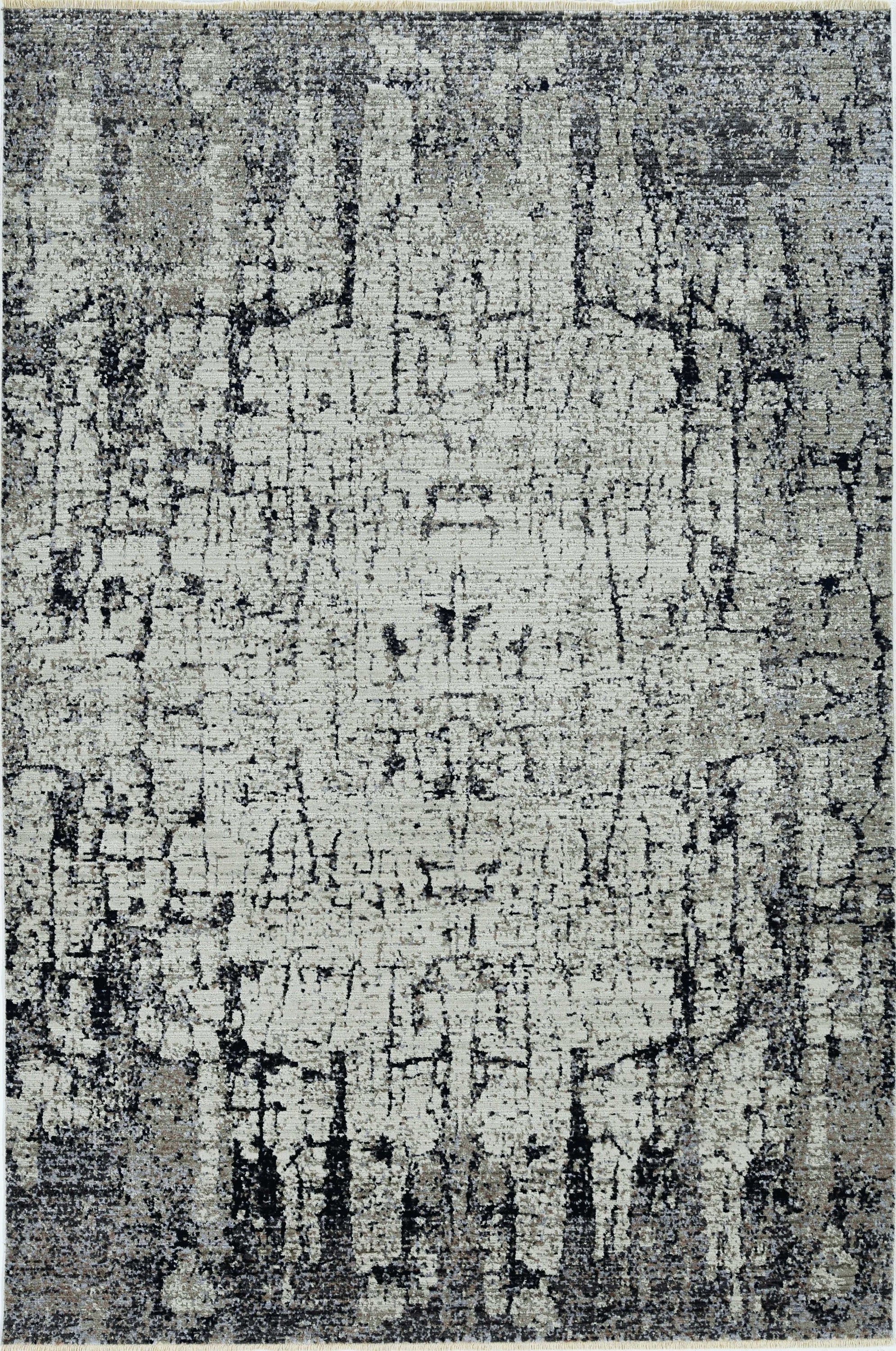 2 inches x 8 inches Ivory or Grey Abstract Cracks Runner Rug with texture and metallic highlights, perfect for contemporary living spaces.