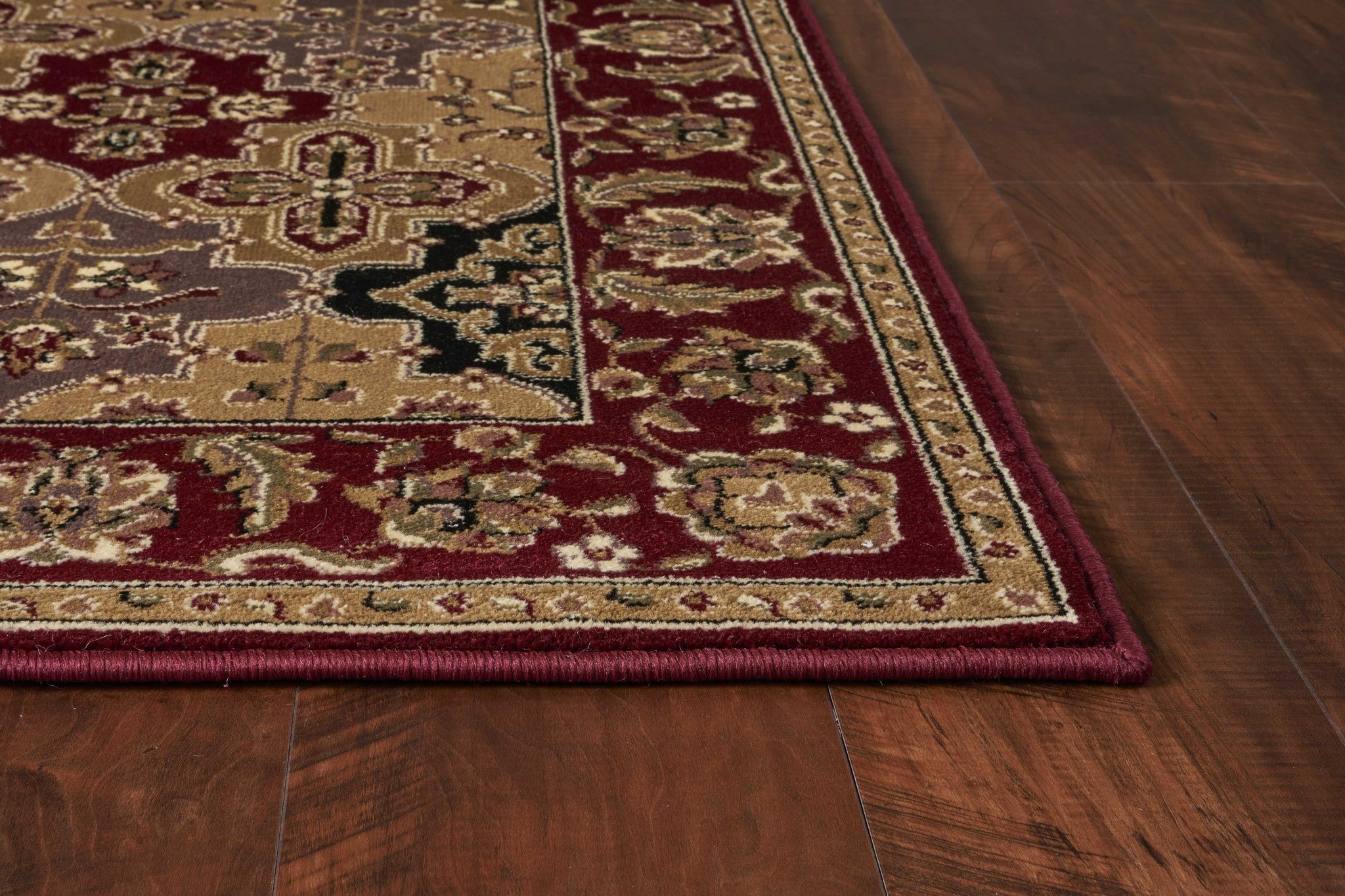 A vibrant red kashan panel runner rug measuring 2 inches by 8 inches, showcasing intricate patterns and a luxurious feel.