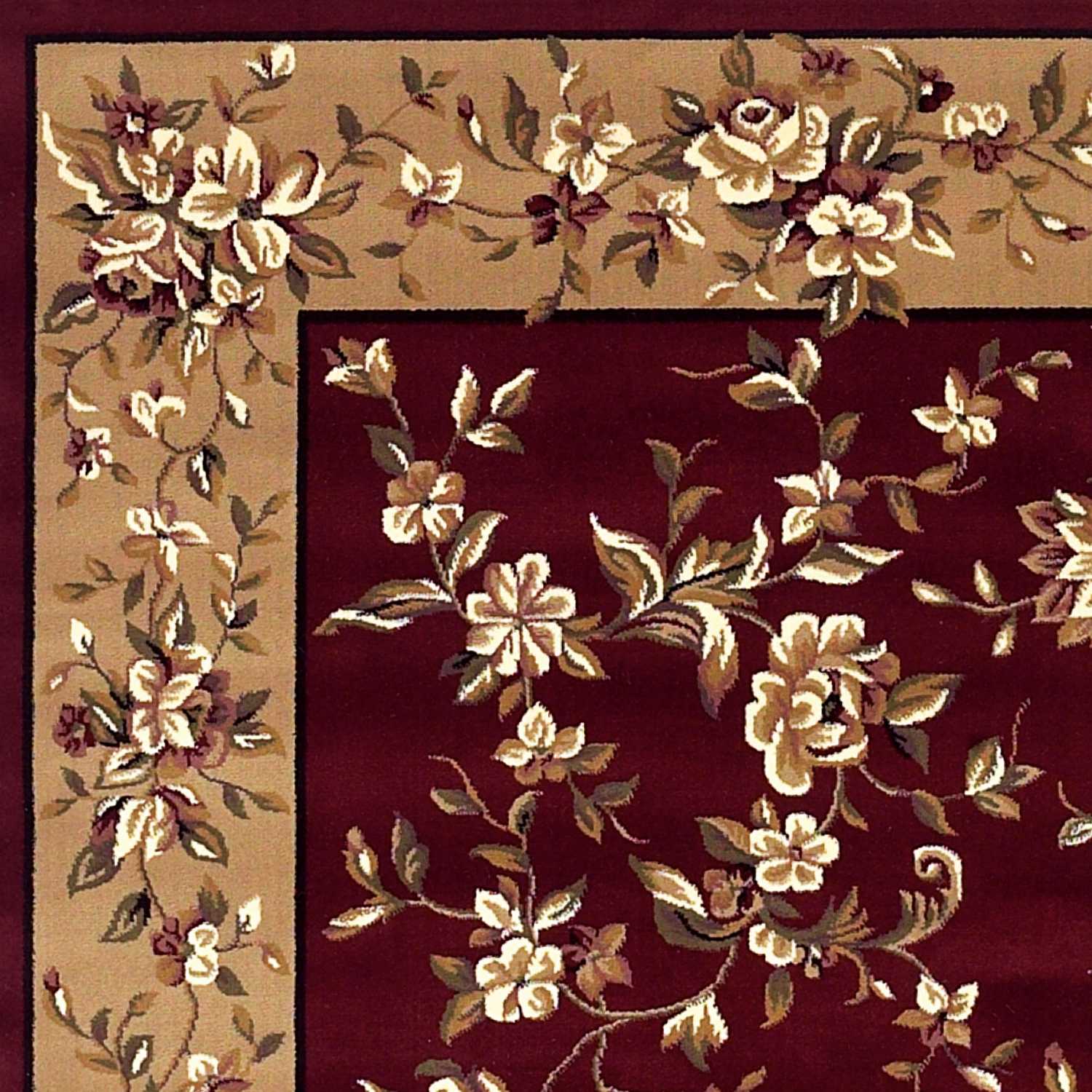 A beautiful red and beige floral traditional indoor rug, measuring 2x3 inches, showcasing intricate patterns and a machine-woven finish.