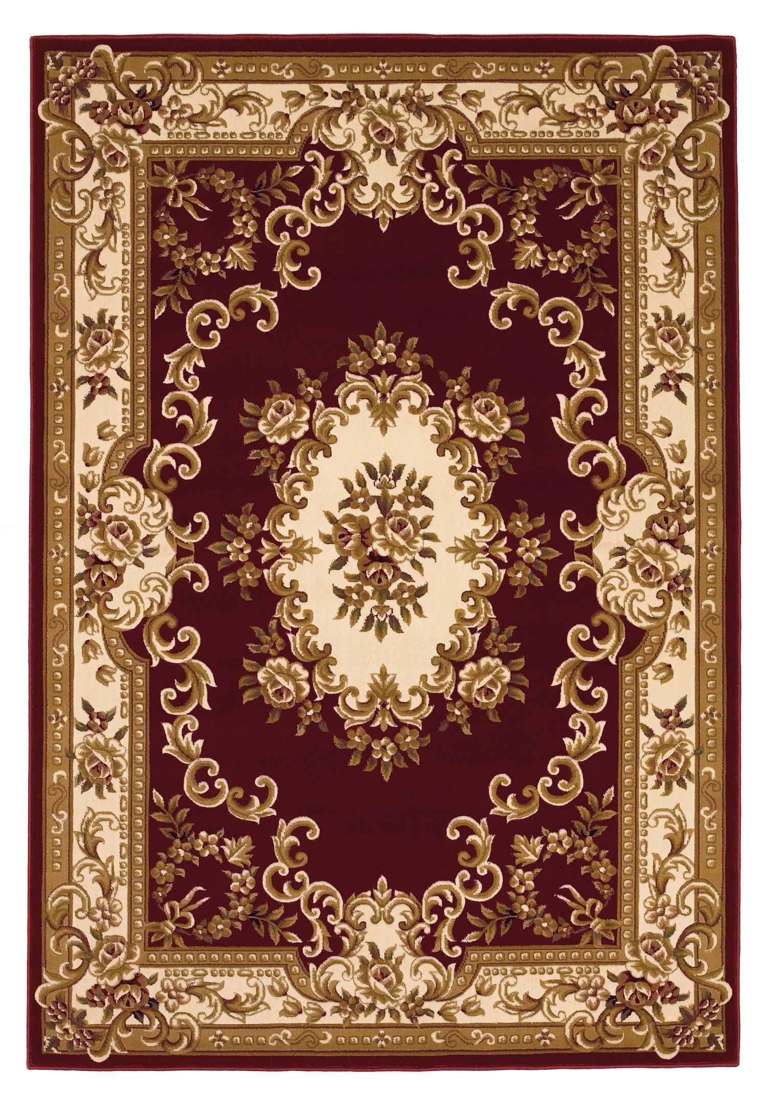 A vibrant red and ivory floral medallion rug, machine woven and hand carved, measuring 2x3 feet, perfect for enhancing home decor.