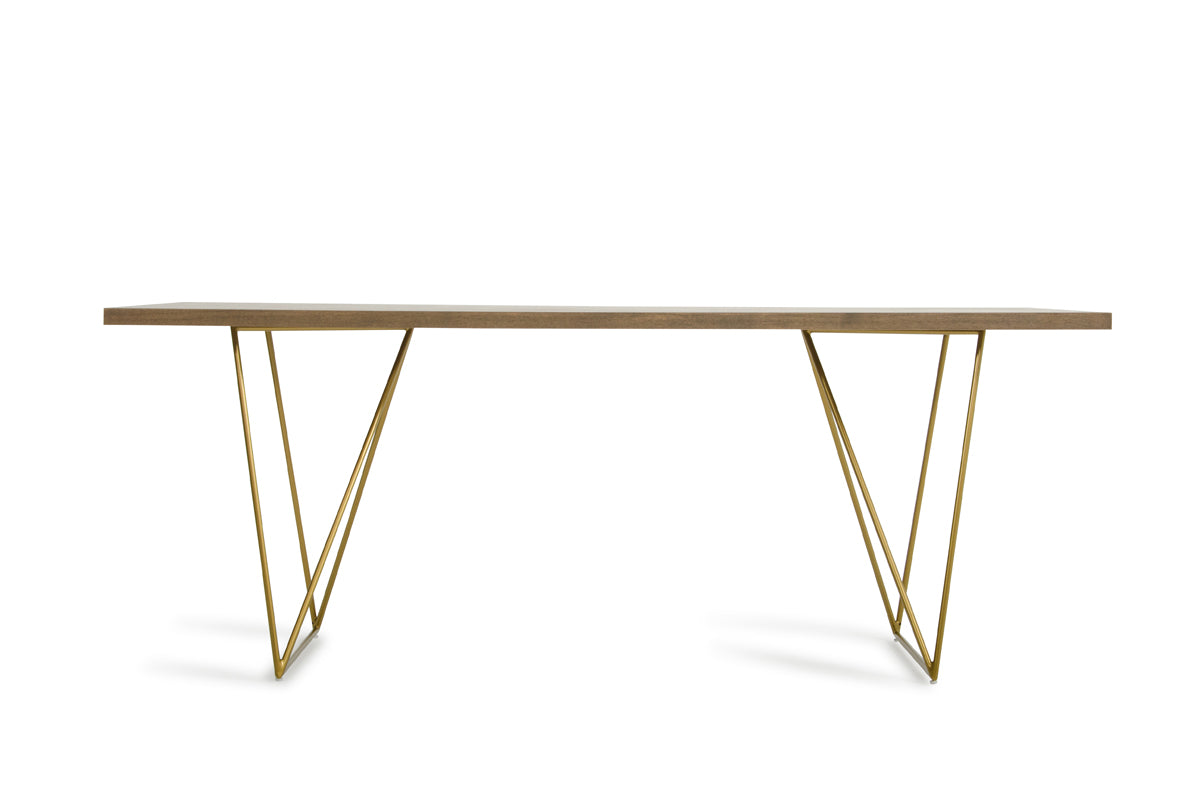 30-inch Tobacco Veneer MDF and Antique Brass Dining Table showcasing its elegant design and sturdy construction.