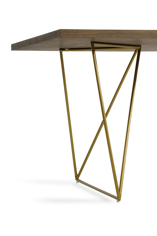 30-inch Tobacco Veneer MDF and Antique Brass Dining Table showcasing its elegant design and sturdy construction.