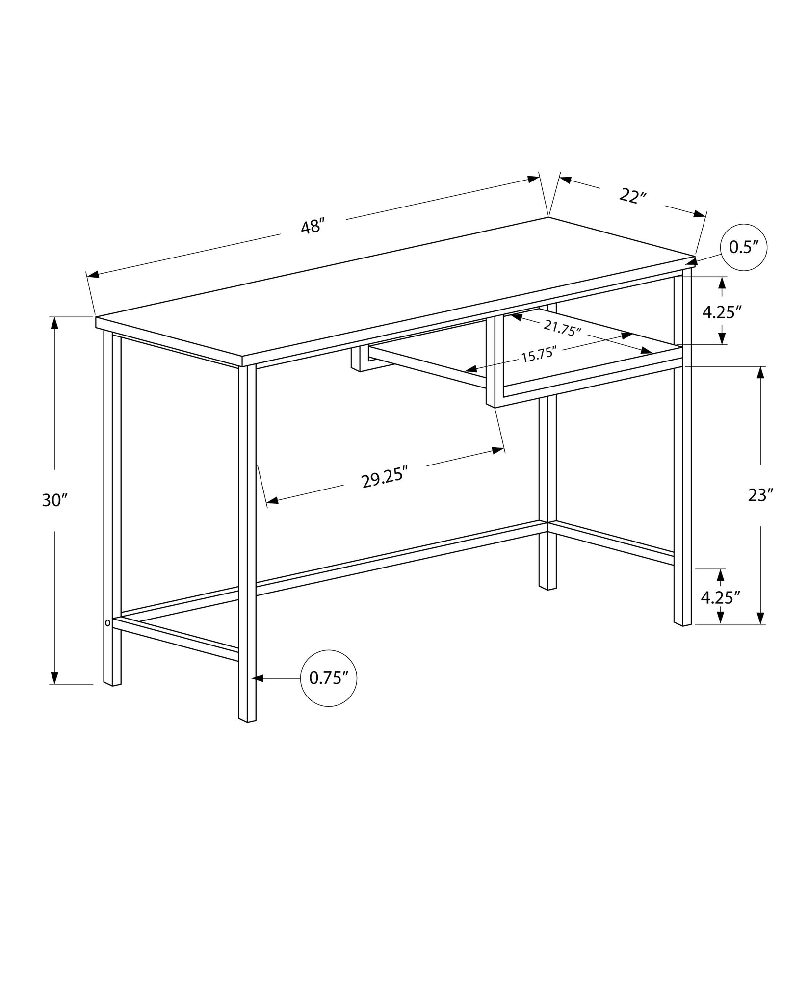 30-inch white MDF and metal computer desk with open shelf, perfect for home office use.