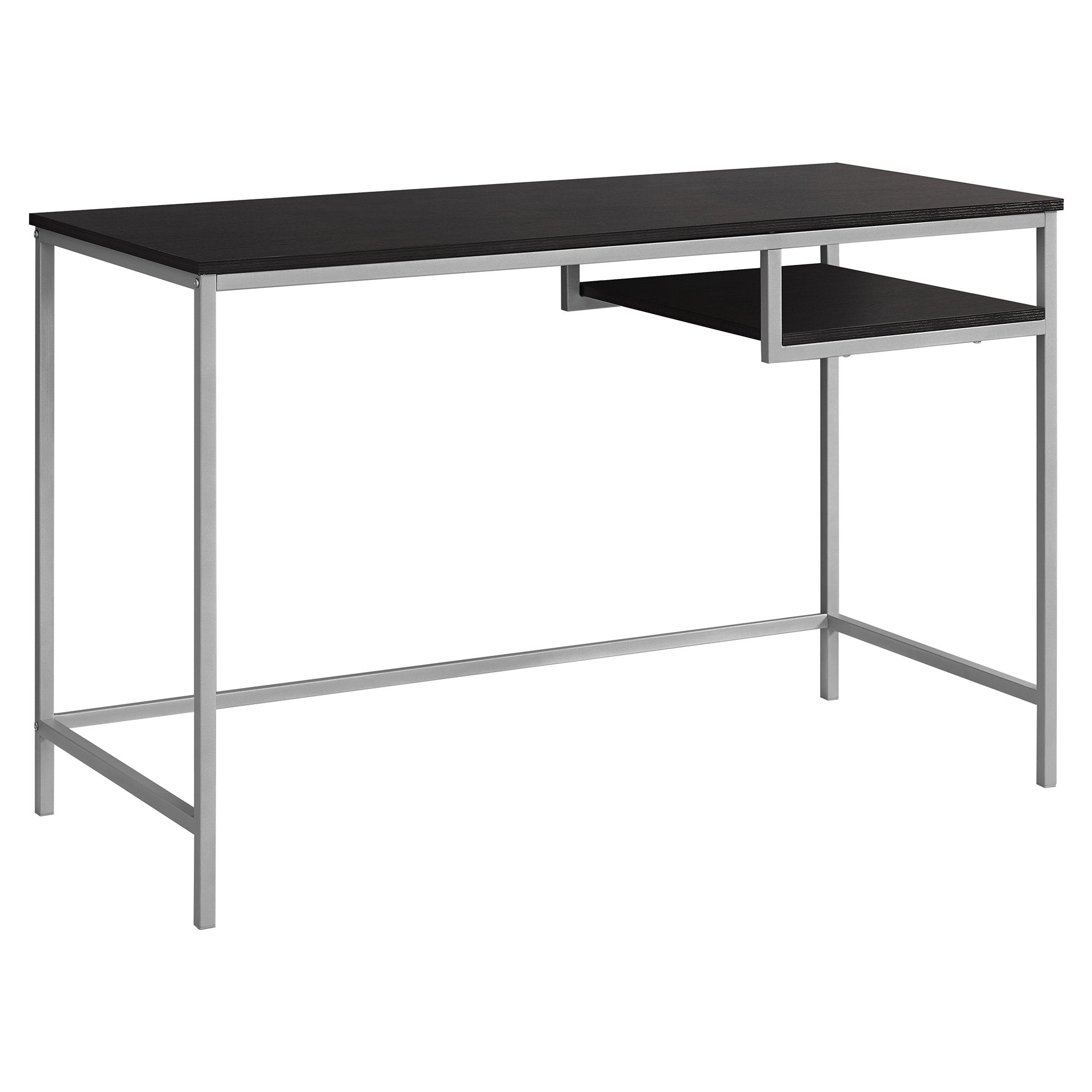 30-inch white MDF and metal computer desk with open shelf, perfect for home office use.