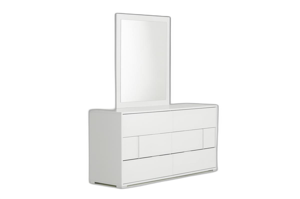 30 inches white MDF dresser with six soft-closing drawers, showcasing a sleek and modern design suitable for various home interiors.