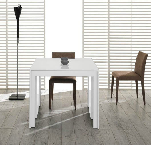 30-inch White MDF Extendable Dining Table showcasing a modern design with a sleek white finish, perfect for dining or living spaces.