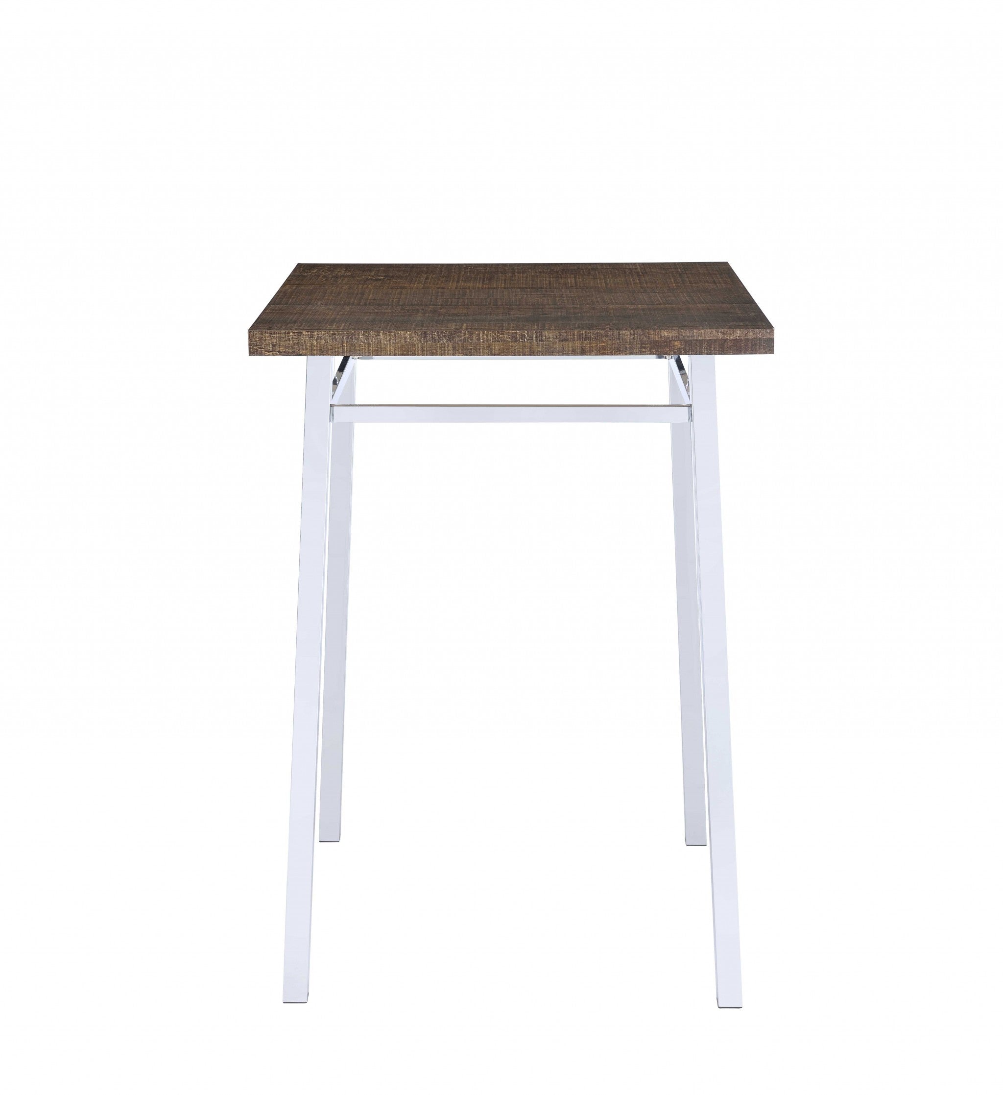 30x30x42 inches oak and chrome bar table with a sleek design and sturdy metal legs, perfect for entertaining.