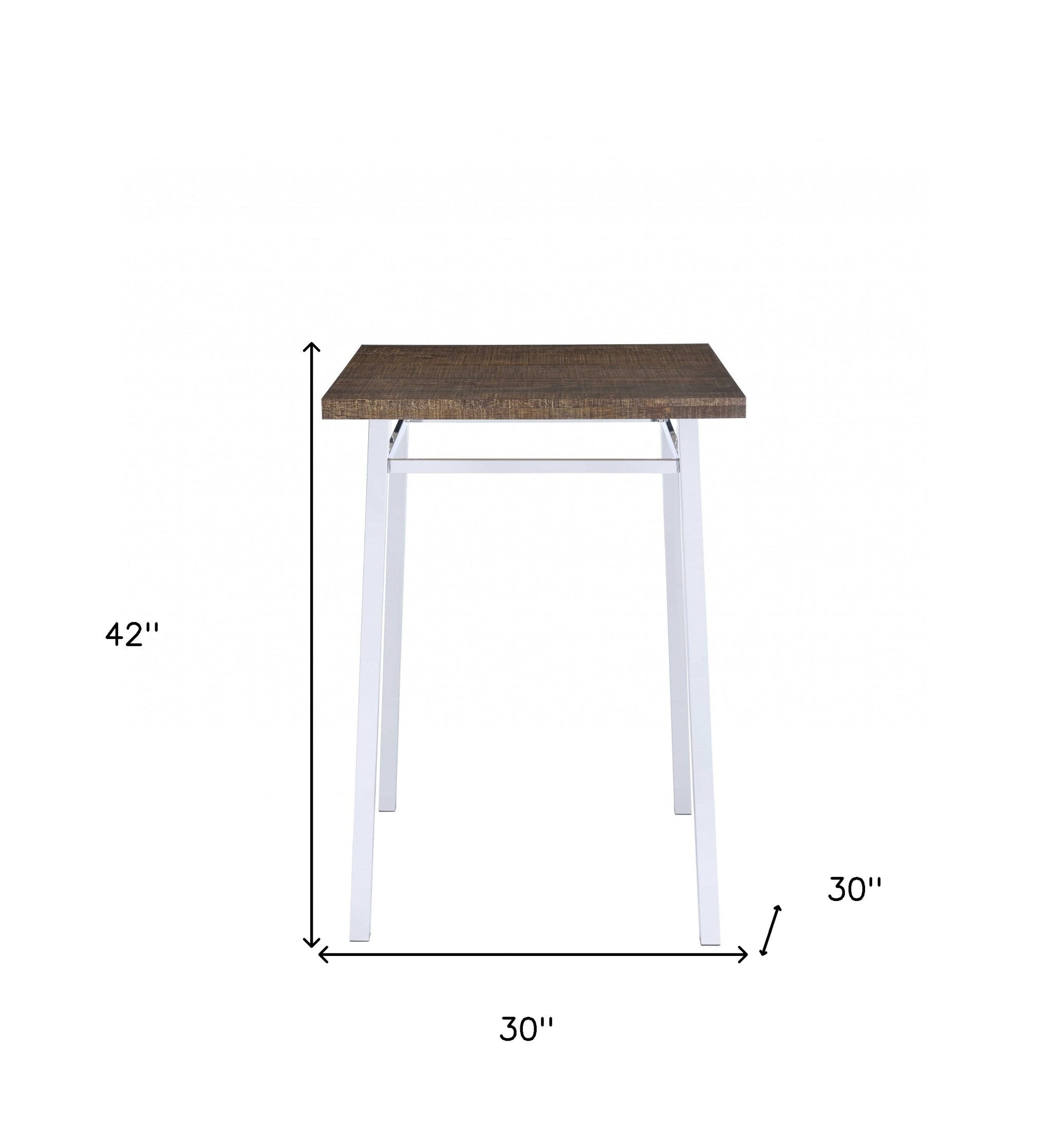 30x30x42 inches oak and chrome bar table with a sleek design and sturdy metal legs, perfect for entertaining.