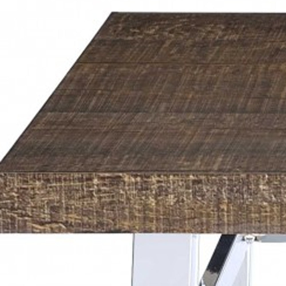 30x30x42 inches oak and chrome bar table with a sleek design and sturdy metal legs, perfect for entertaining.