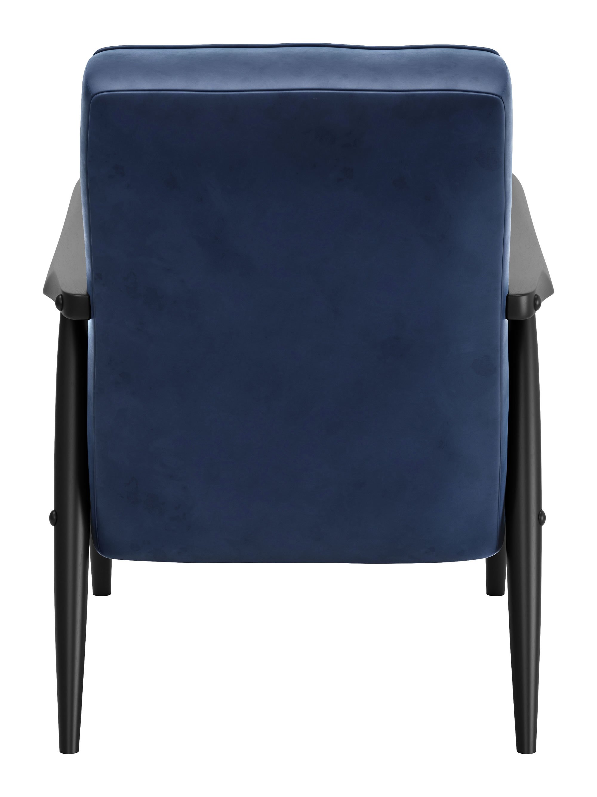 A stylish blue velvet armchair with a rubber wood frame, featuring a traditional design with modern elements, perfect for any living space.