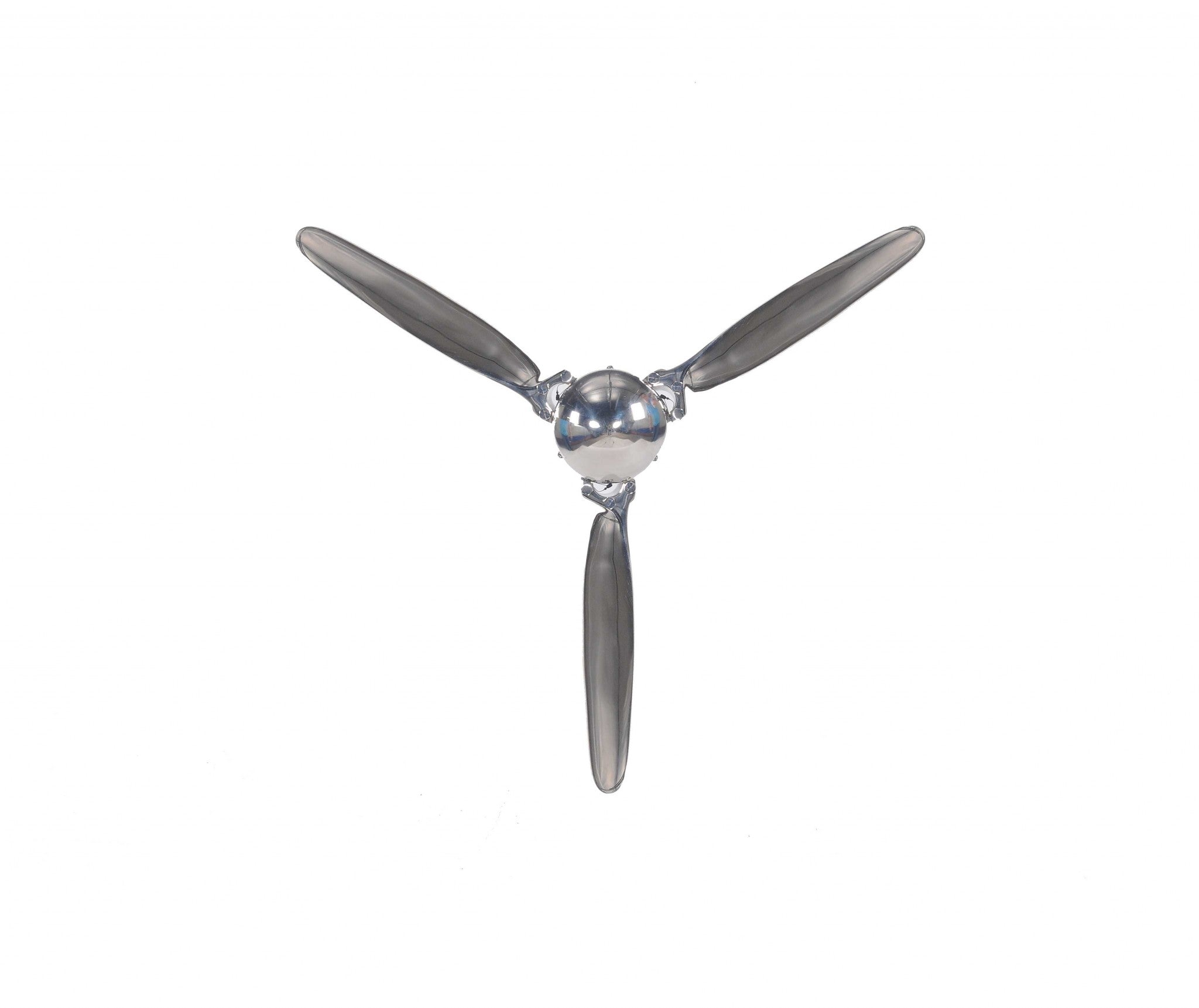 A beautifully crafted 3-blade aluminum propeller with a nickel-plated finish, measuring 24 inches long, ideal for aviation decor.