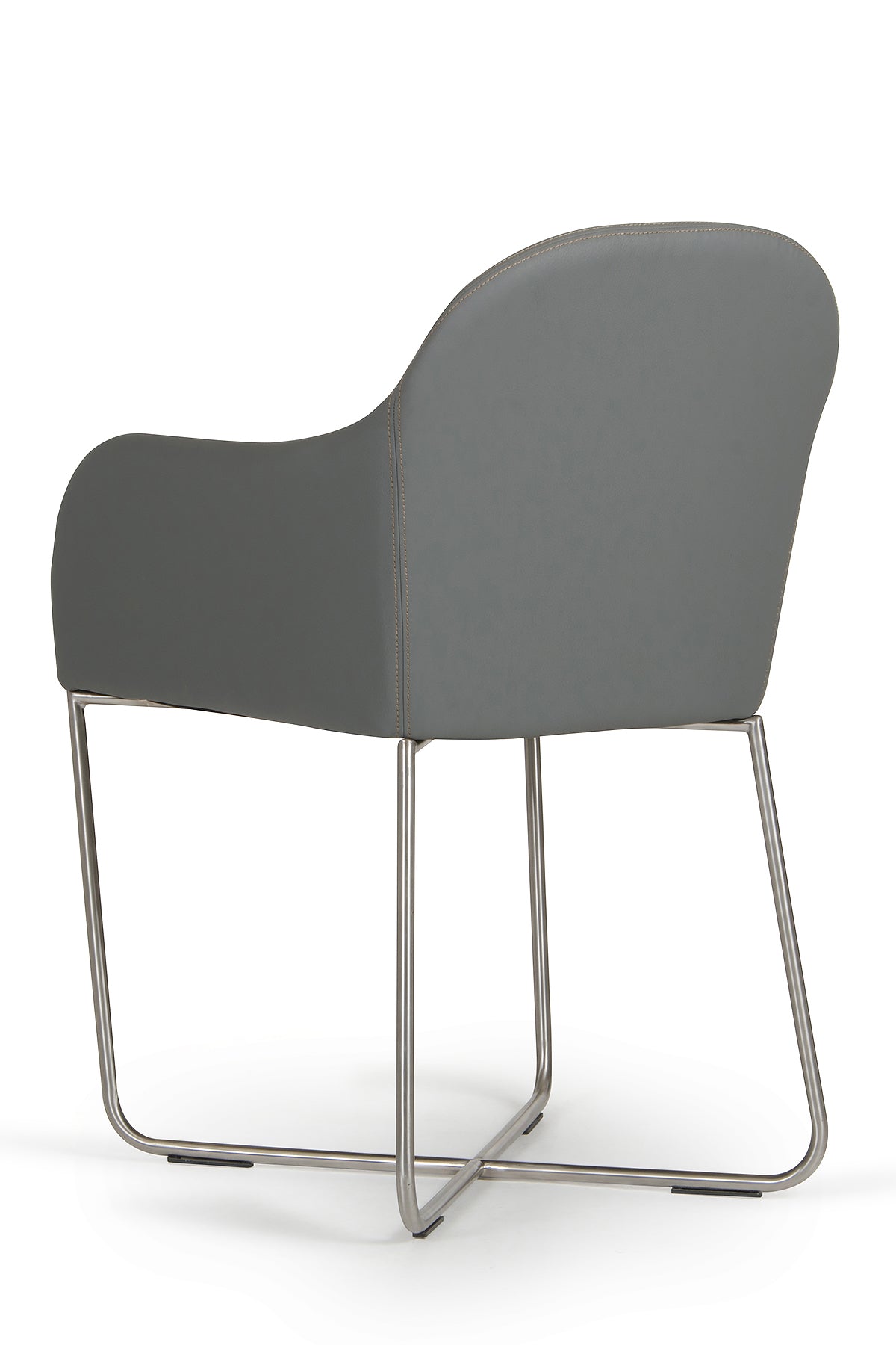 34-inch grey leatherette dining chair with steel legs, showcasing modern design and comfort.