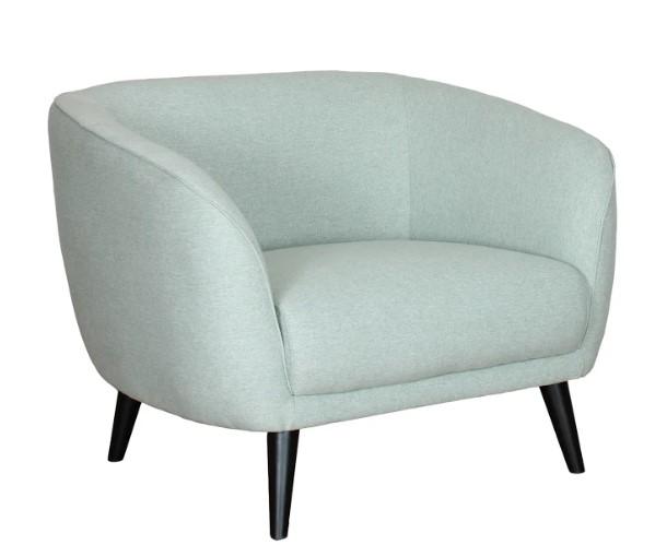 A stylish 35" X 34" X 32" mint polyester chair featuring sleek lines and modern curves, perfect for contemporary interiors.