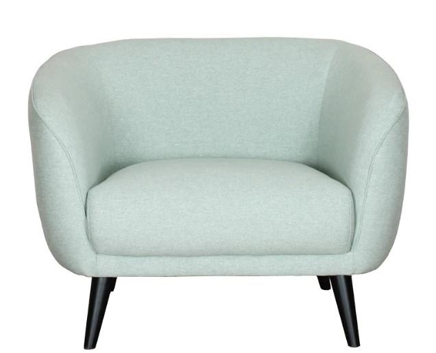 A stylish 35" X 34" X 32" mint polyester chair featuring sleek lines and modern curves, perfect for contemporary interiors.