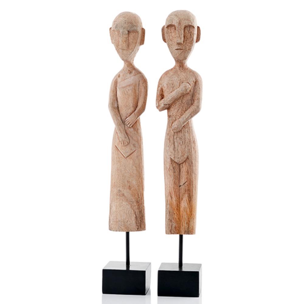 Set of two gray African museum figures, showcasing intricate design and high-quality craftsmanship, perfect for home decor.