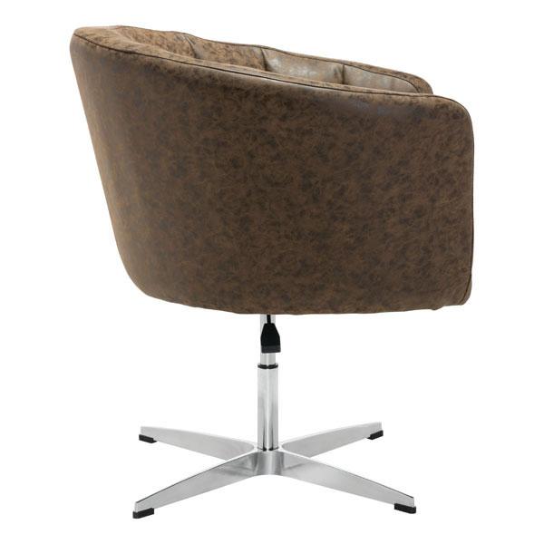 Modern leatherette occasional chair in rustic coffee brown with channel tufting and aluminum base.