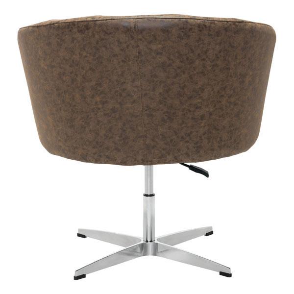 Modern leatherette occasional chair in rustic coffee brown with channel tufting and aluminum base.