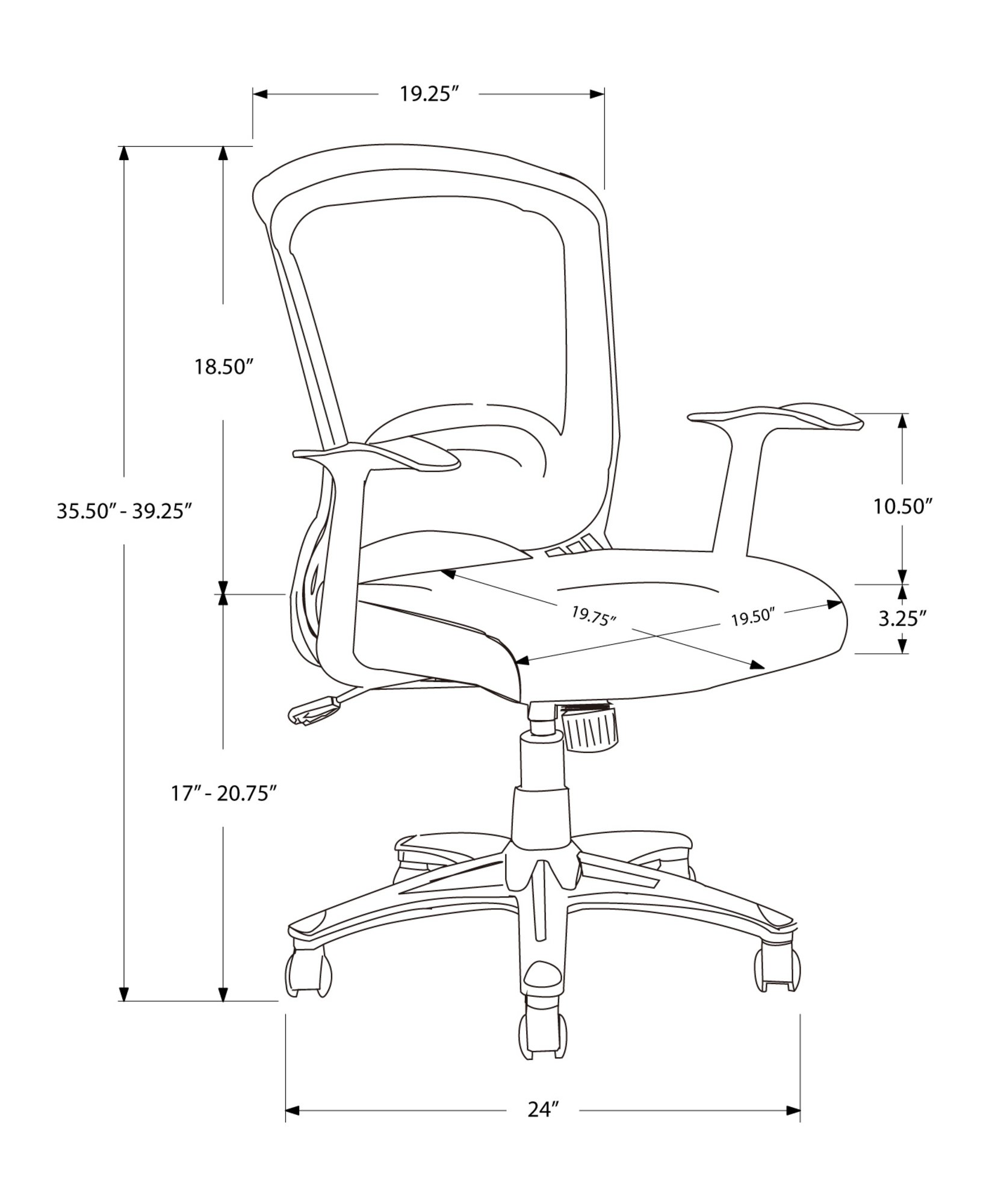 A stylish 35.5 inches multi-position office chair made of foam, MDF, polypropylene, and metal, featuring a sleek black design and five castors for mobility.